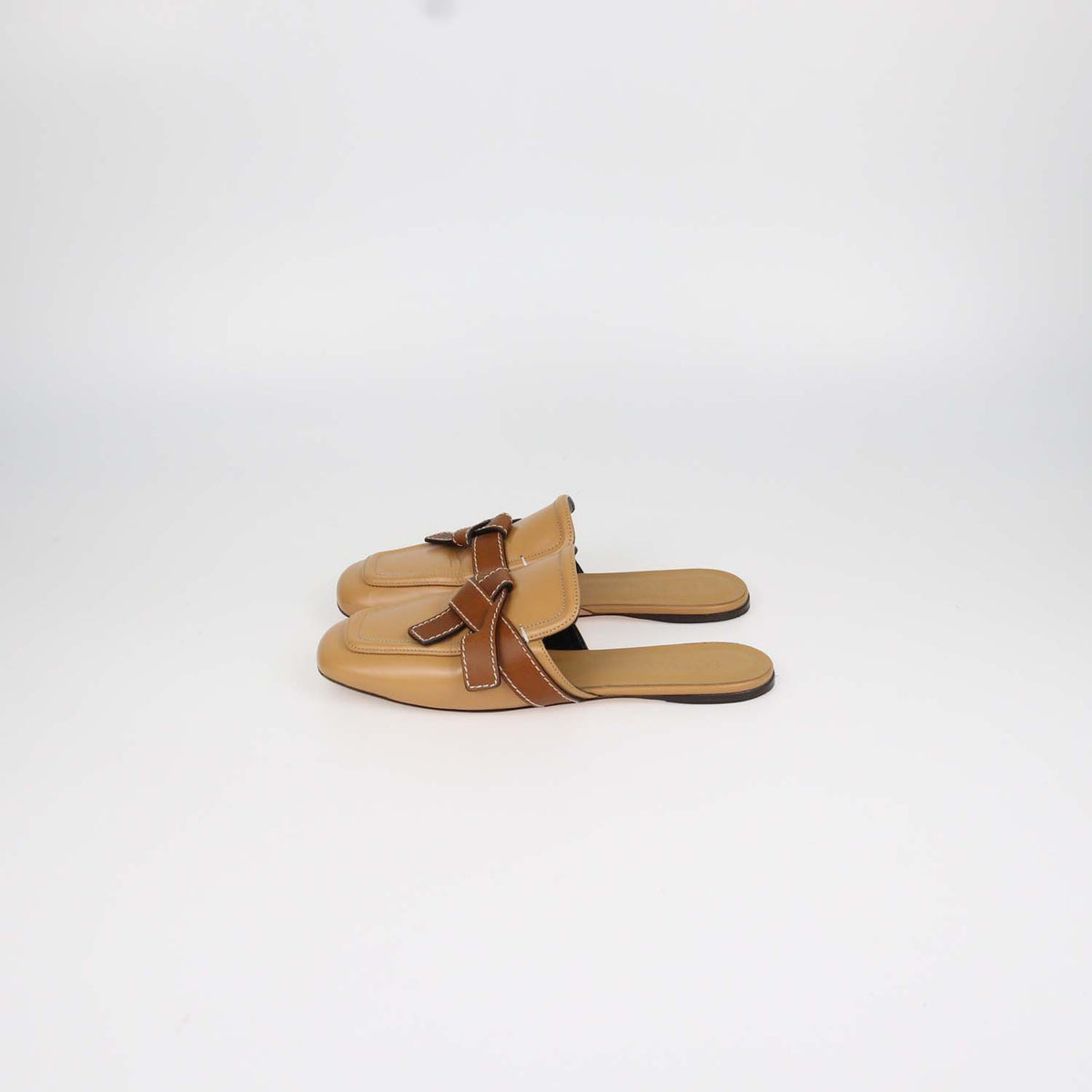 Alaia Tan Leather Gate Flat Mules