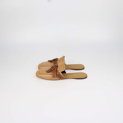 Alaia Tan Leather Gate Flat Mules