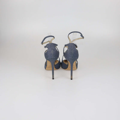 Jimmy Choo Blue Glitter Leather Lancer Pumps