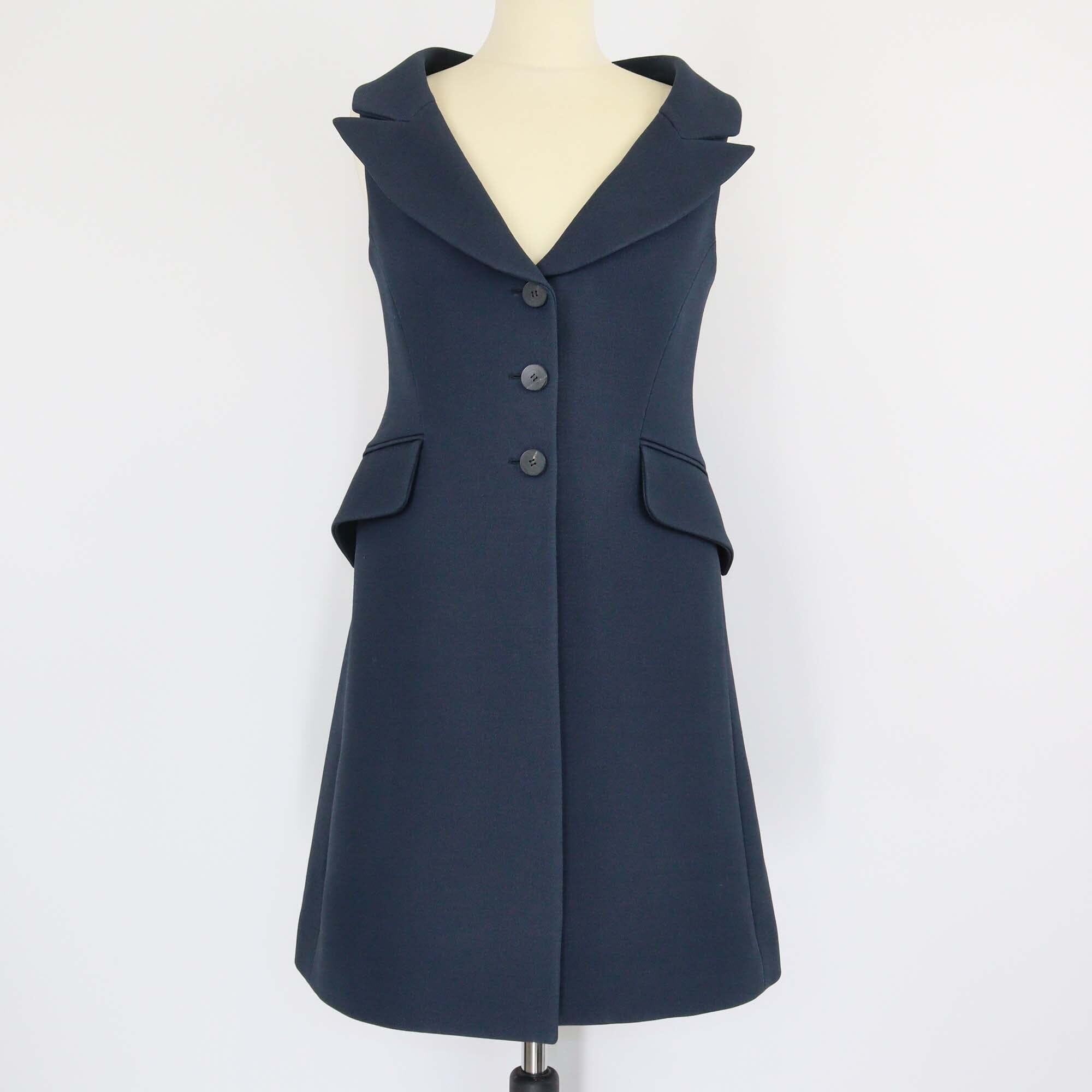 Christian Dior Navy Blue Vest Wool Dress Womens Christian Dior 