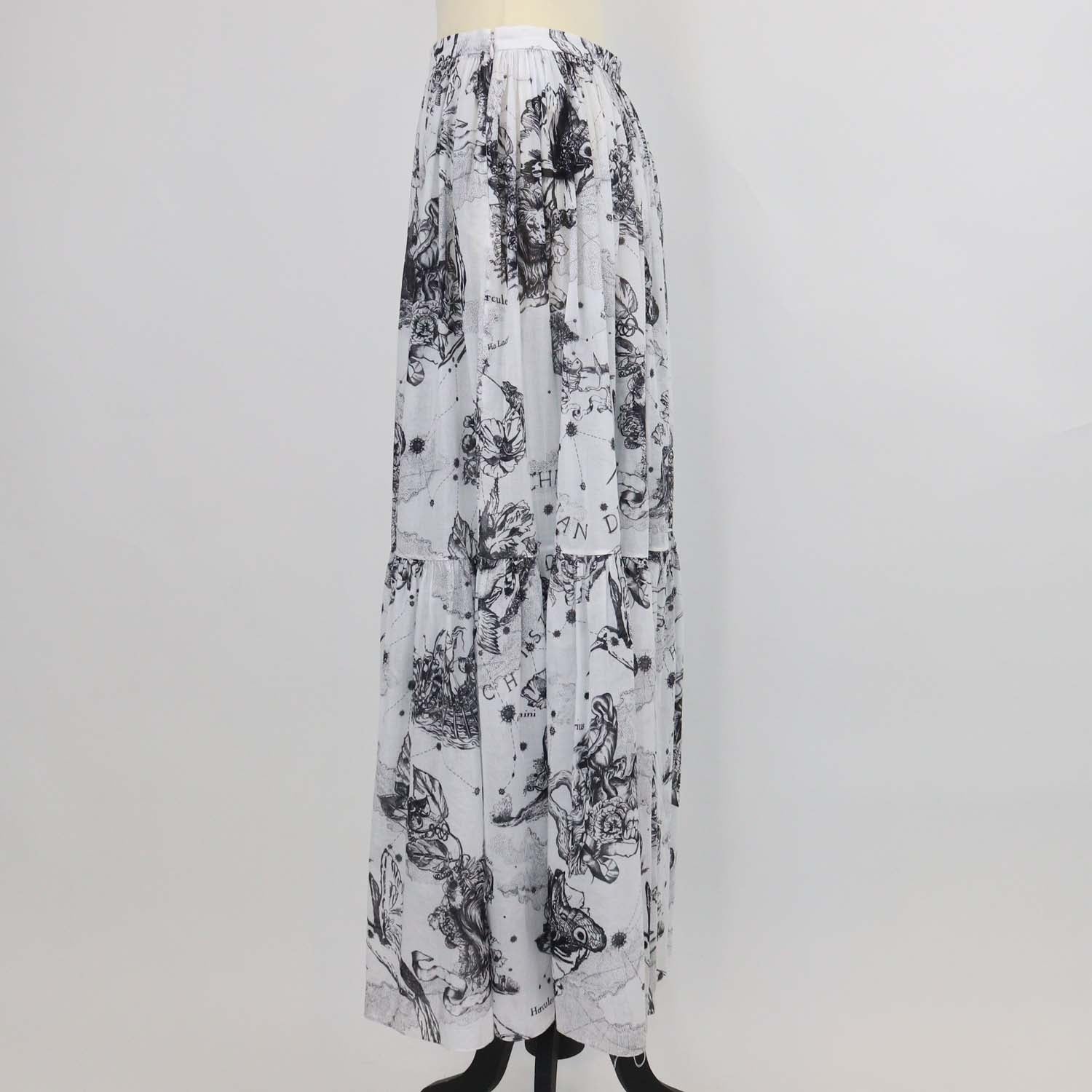 Christian Dior White/Black Toile Zodiac Printed Cotton Flared Skirt