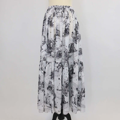 Christian Dior White/Black Toile Zodiac Printed Cotton Flared Skirt
