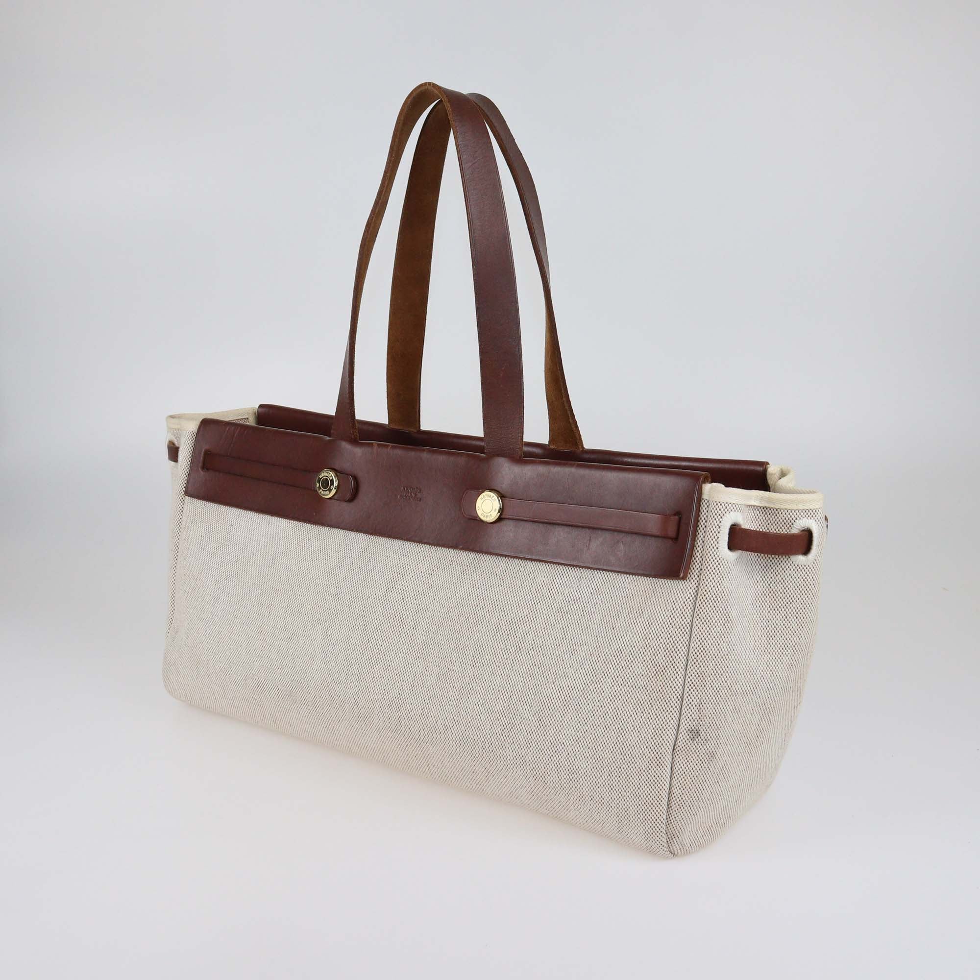 Hermes Beige/Brown Herbag Cabas MM Tote