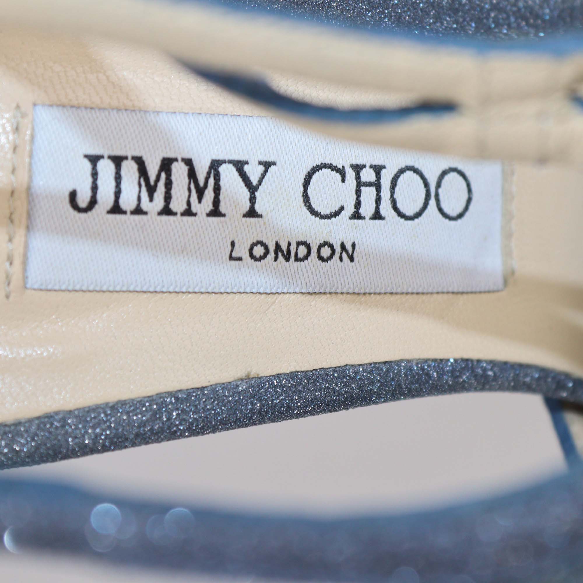 Jimmy Choo Blue Glitter Leather Lancer Pumps