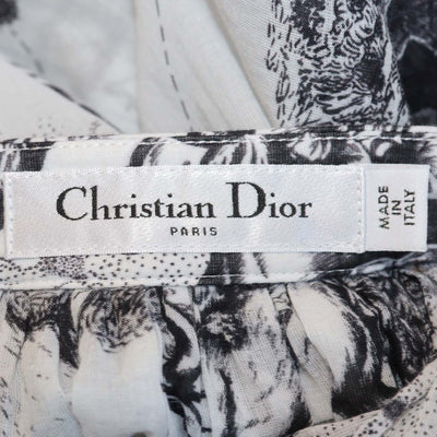 Christian Dior White/Black Toile Zodiac Printed Cotton Flared Skirt