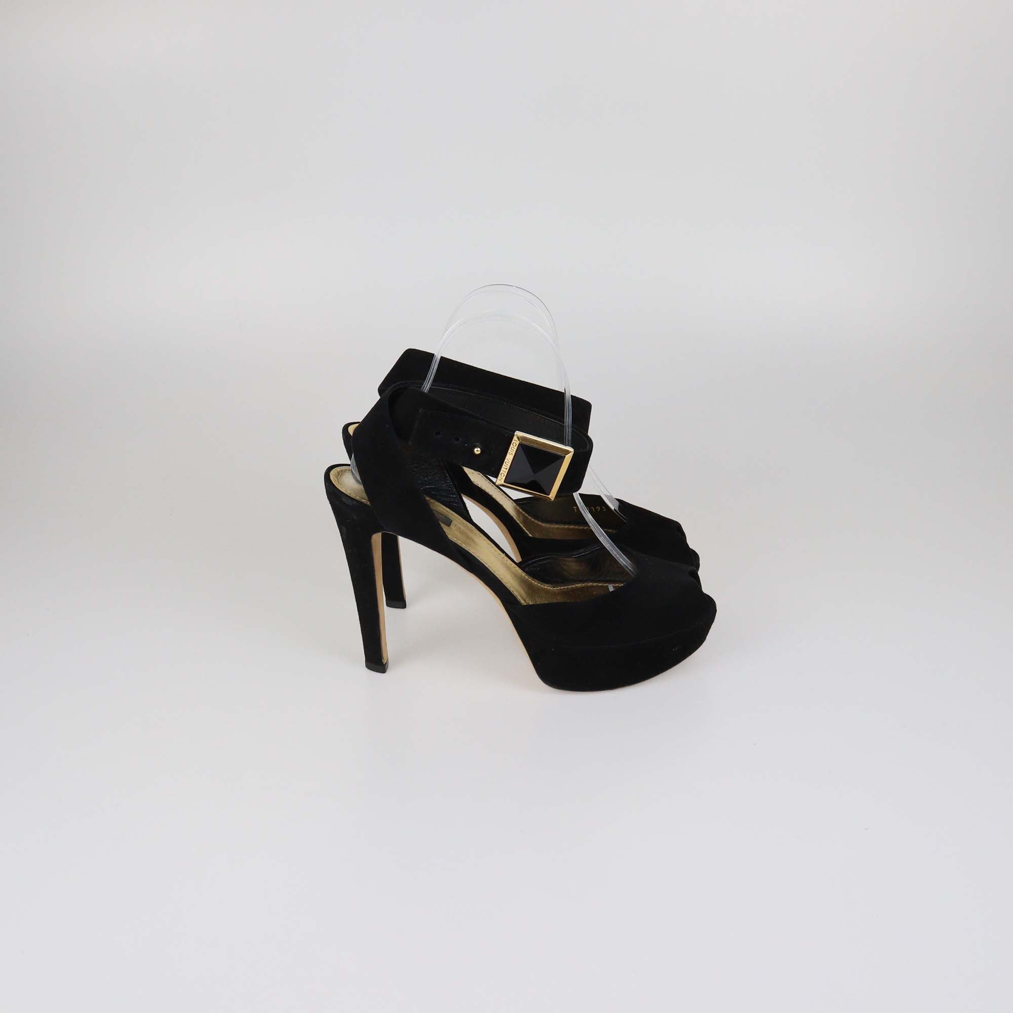 Louis Vuitton Black Suede Platform Ankle Strap Sandals