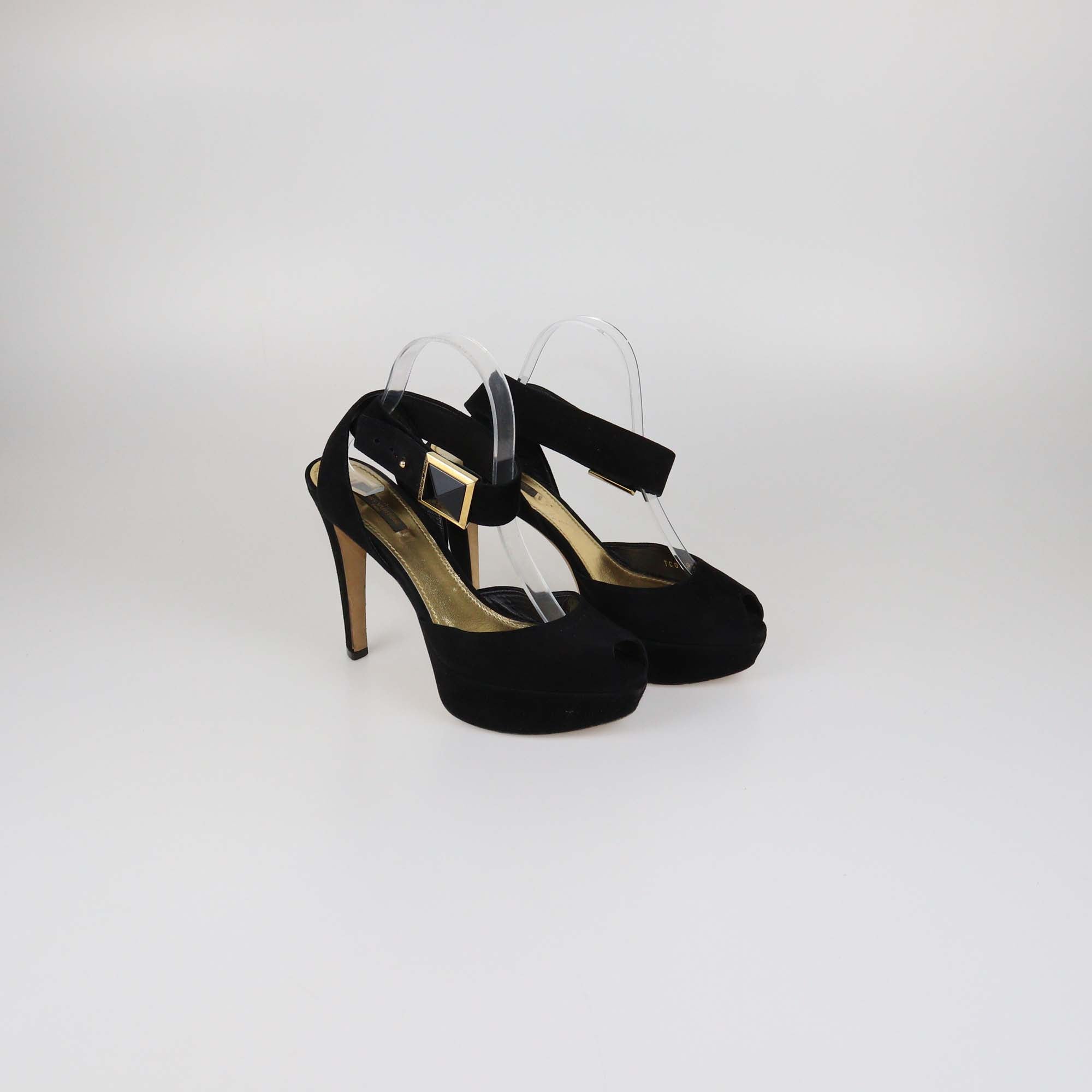 Louis Vuitton Black Suede Platform Ankle Strap Sandals