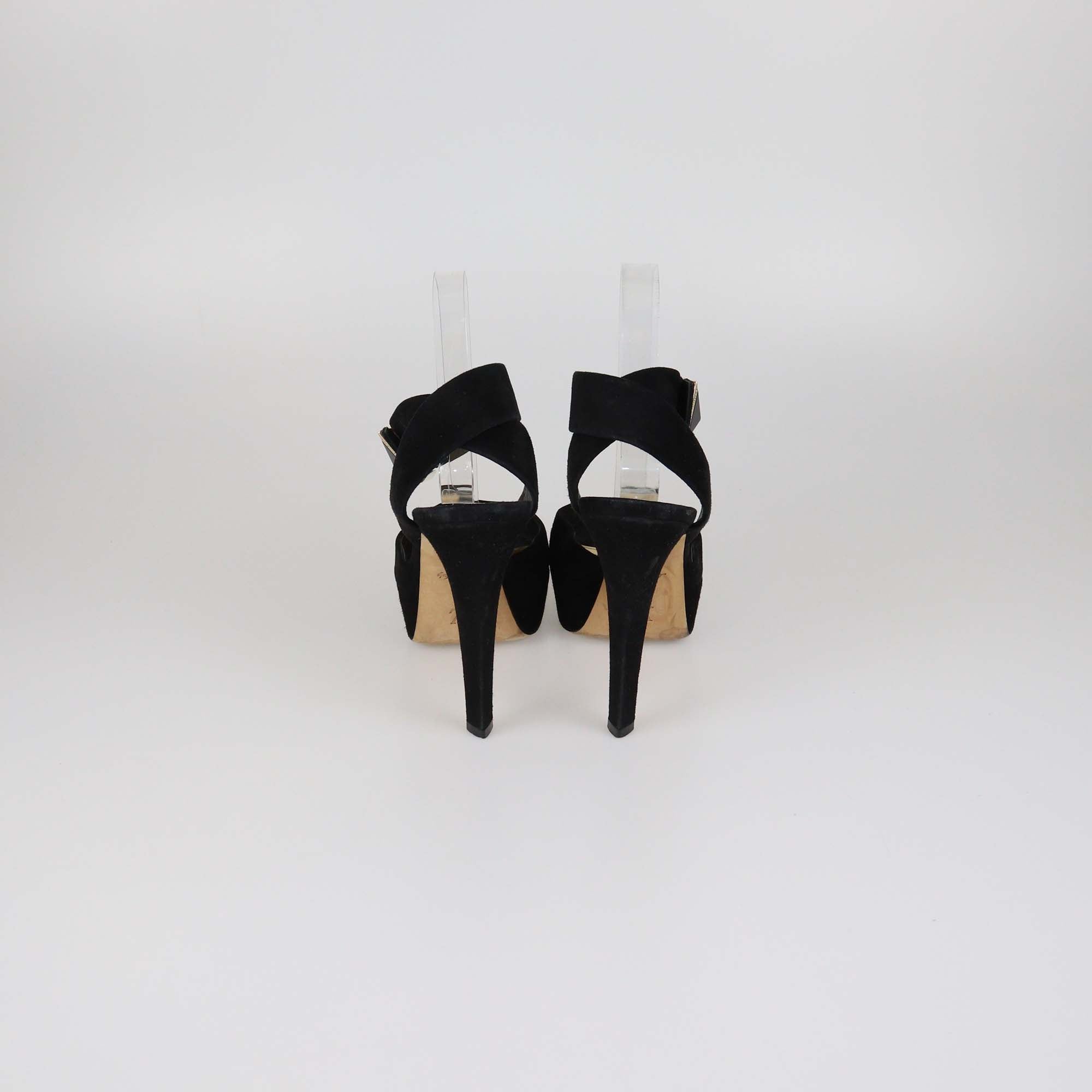 Louis Vuitton Black Suede Platform Ankle Strap Sandals