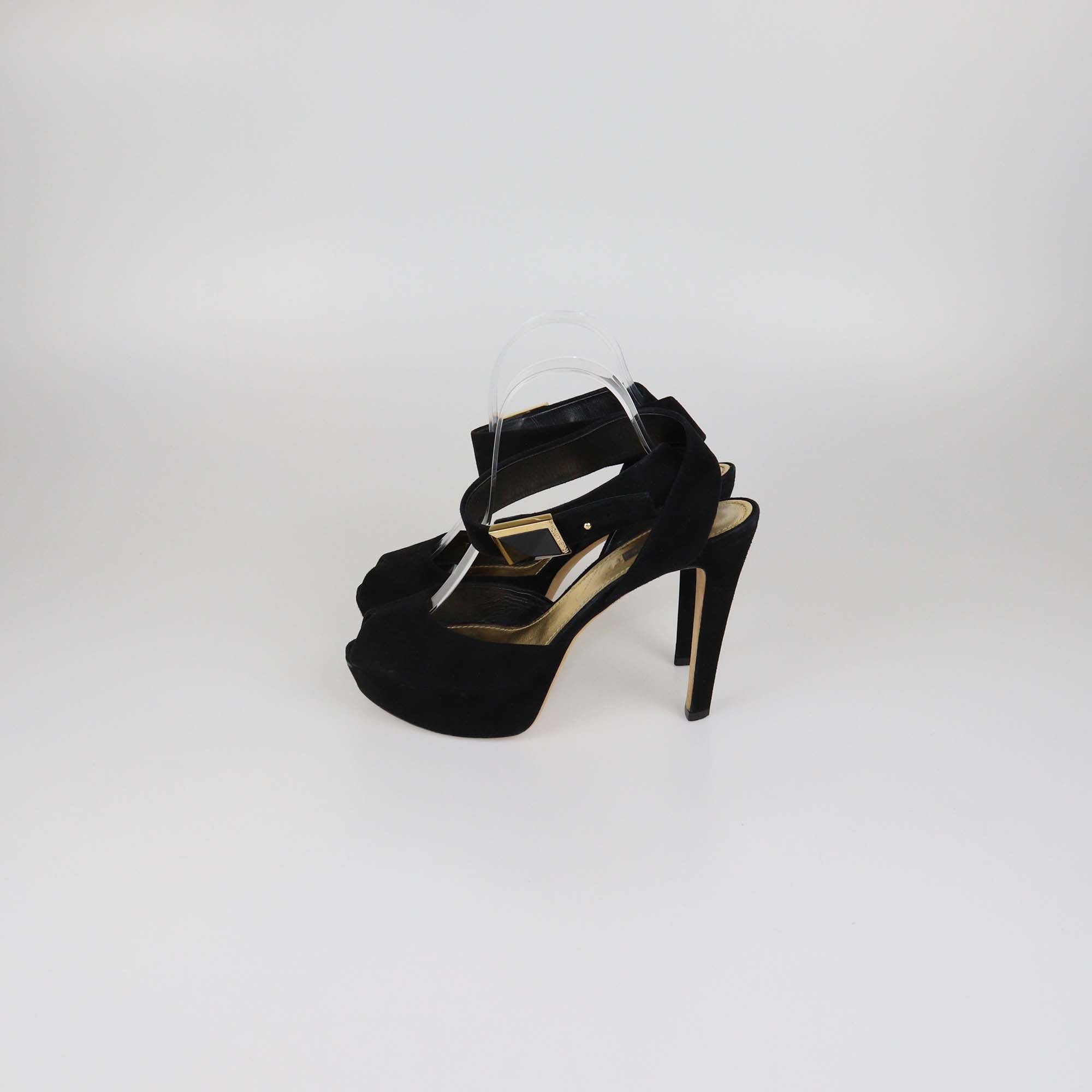 Louis Vuitton Black Suede Platform Ankle Strap Sandals