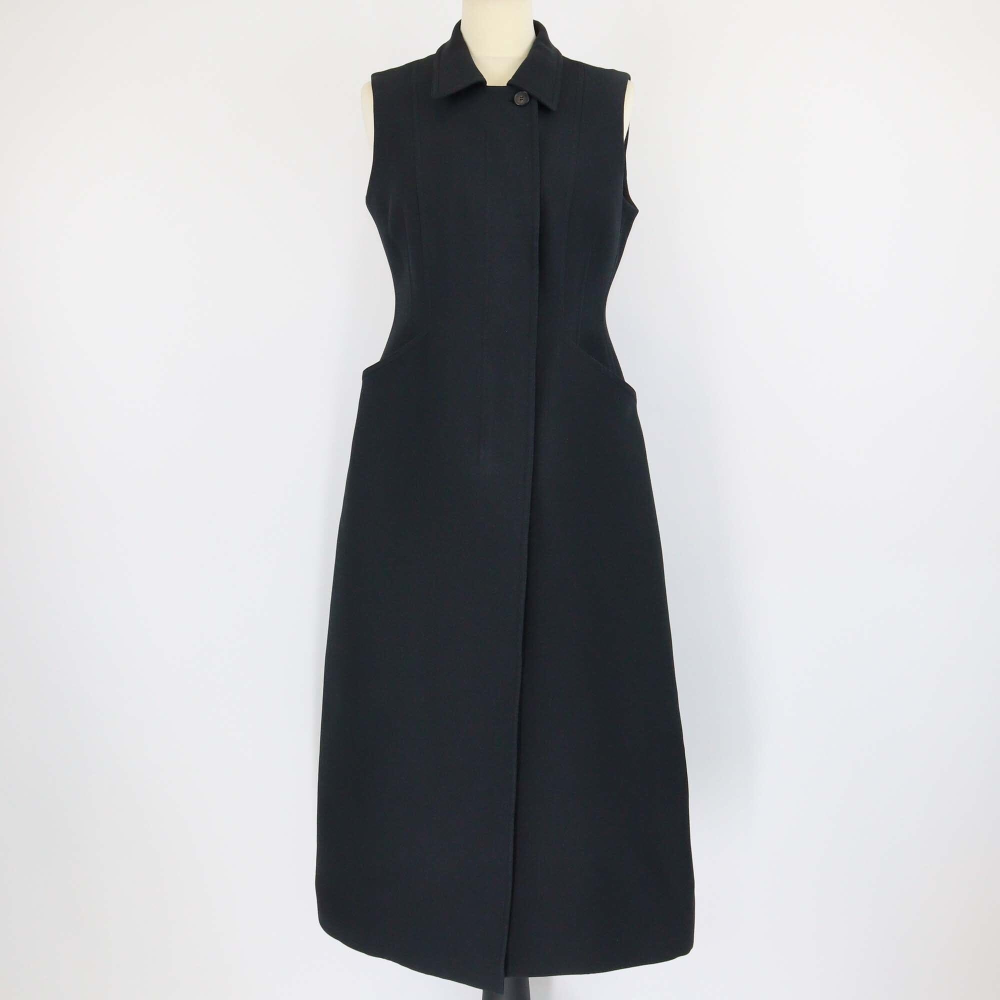 Christian Dior Black Midi Length Coat Wool Dress Womens Christian Dior 
