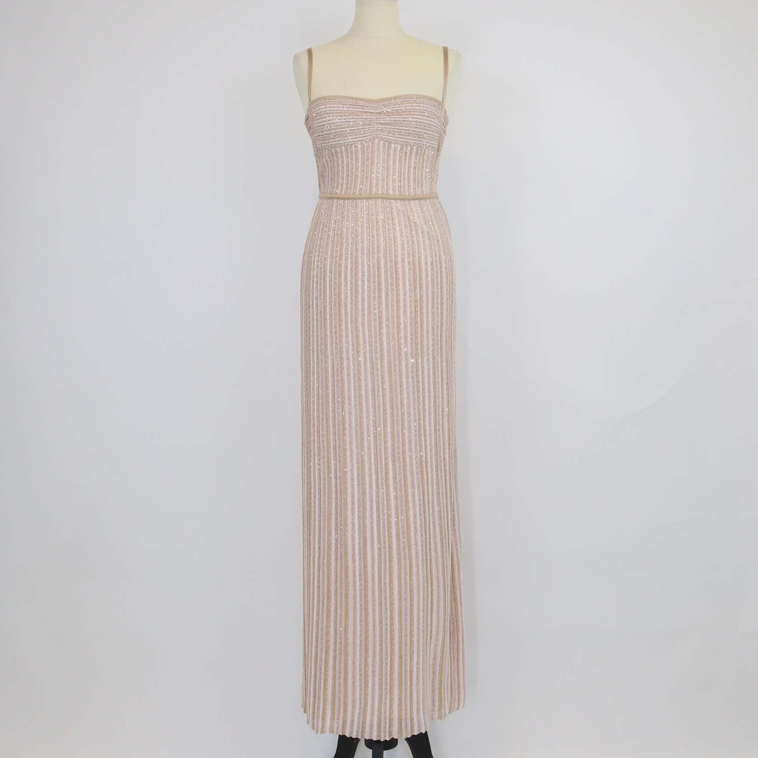 Missoni Beige/Pink Viscose Sequin Sleeveless Long Dress