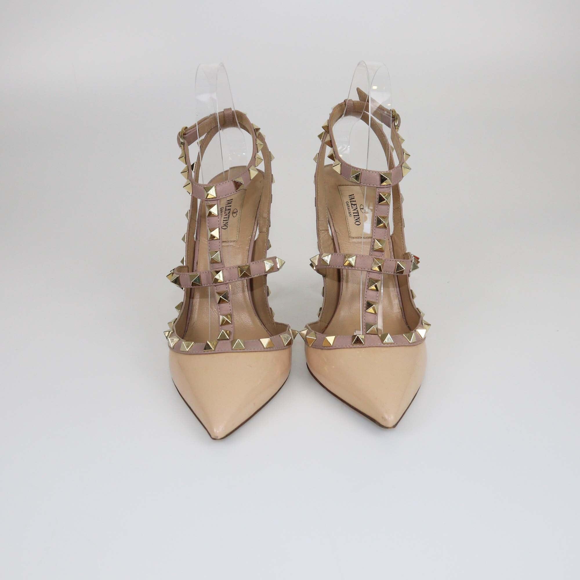 Valentino Beige/Dusty Pink Rockstud Ankle Strap Pumps Womens Valentino 