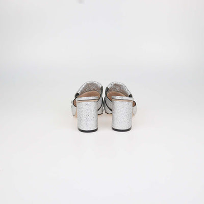 Gucci Silver Foil Leather GG Marmont Fringed Mules
