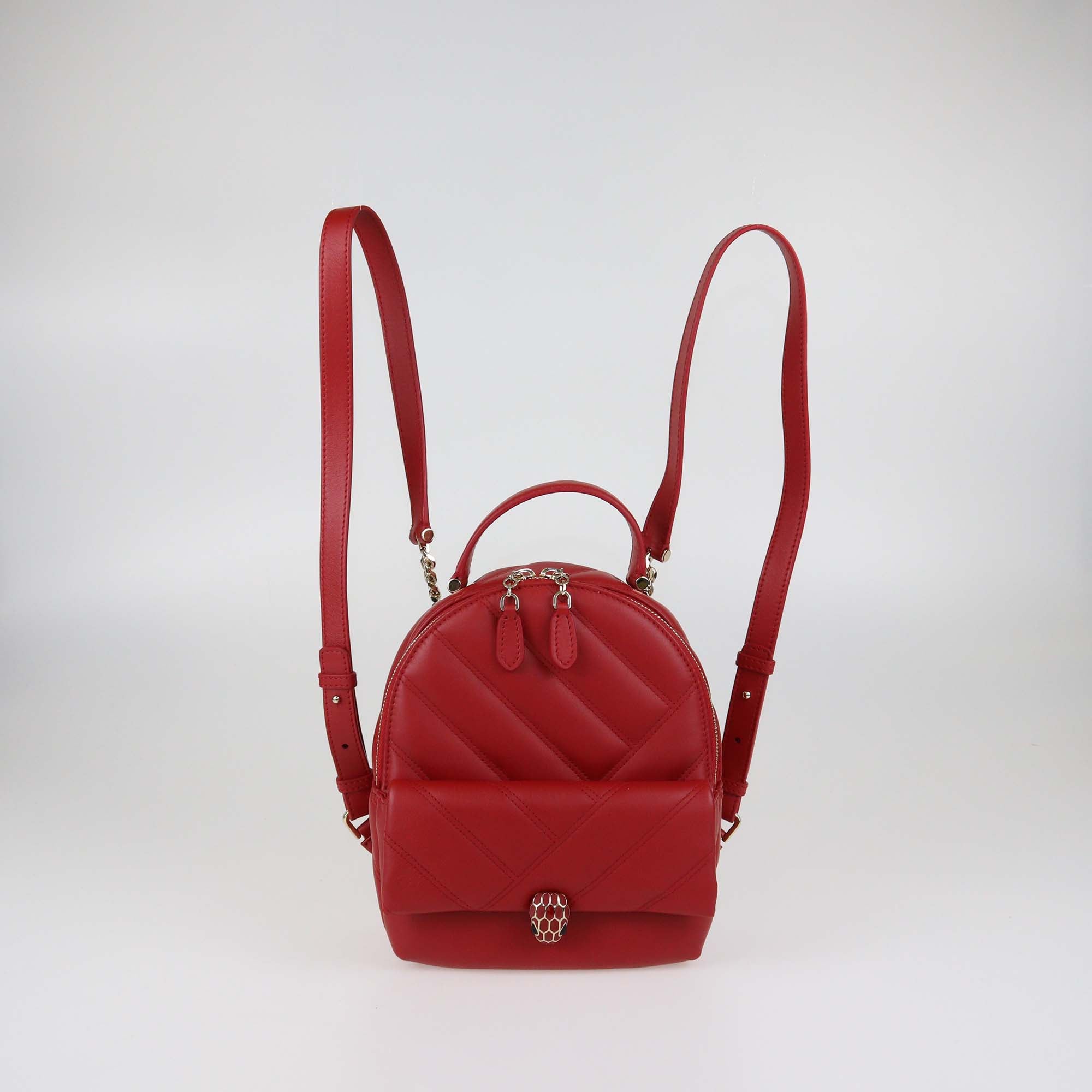 Bvlgari Red Leather Serpenti Cabochon Backpack