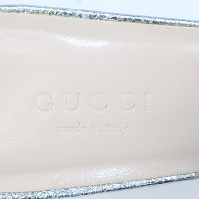 Gucci Silver Foil Leather GG Marmont Fringed Mules