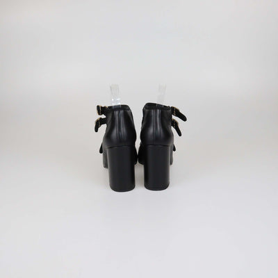 Chanel Black Leather Multi Strap Mary Jane CC Cap Toe Pumps