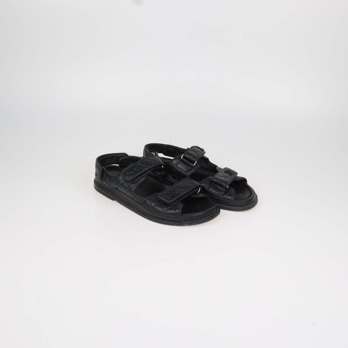 Chanel Black Quilted Leather Dad Sandals
