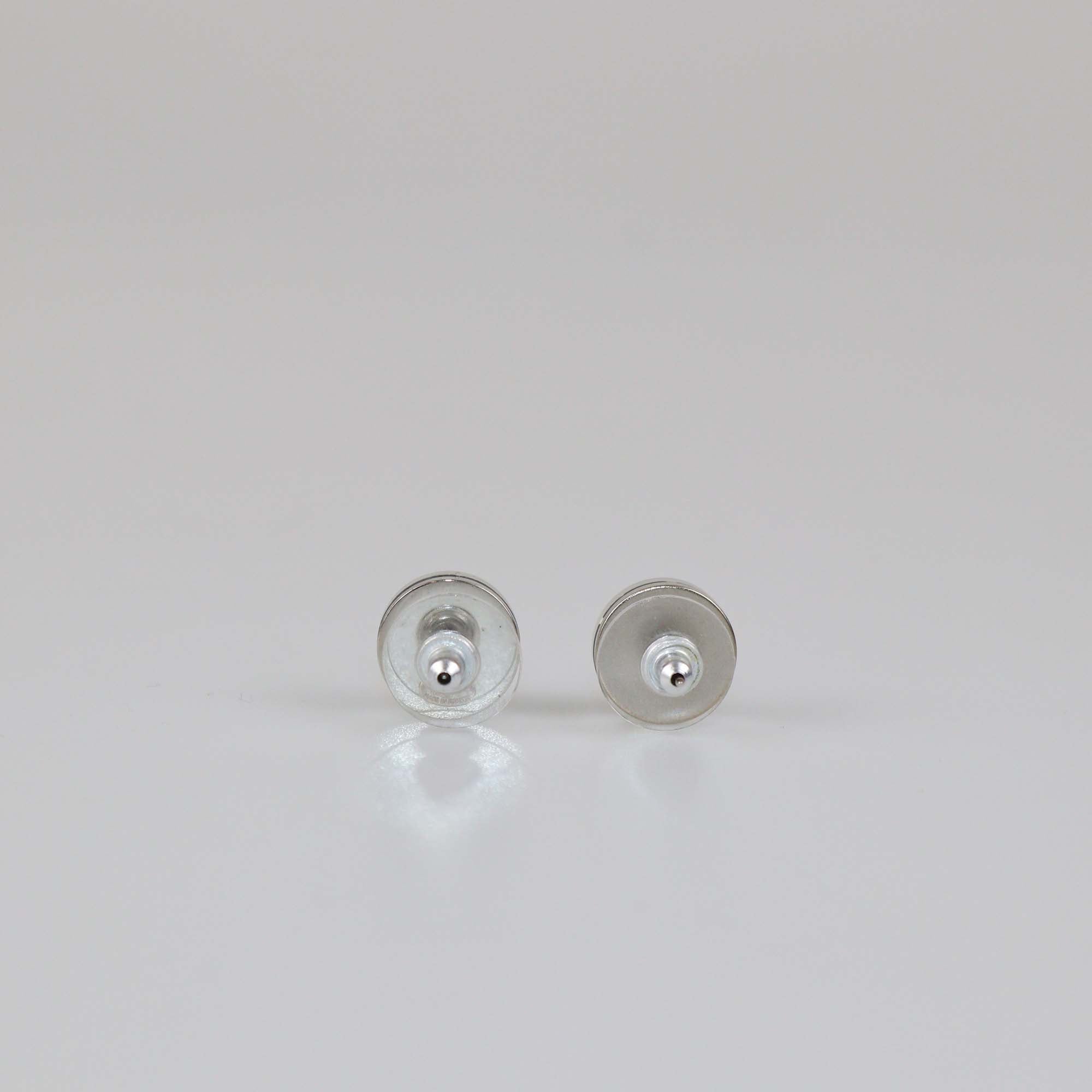 Chanel Silver Plated Resin CC Round Push Back Earrings