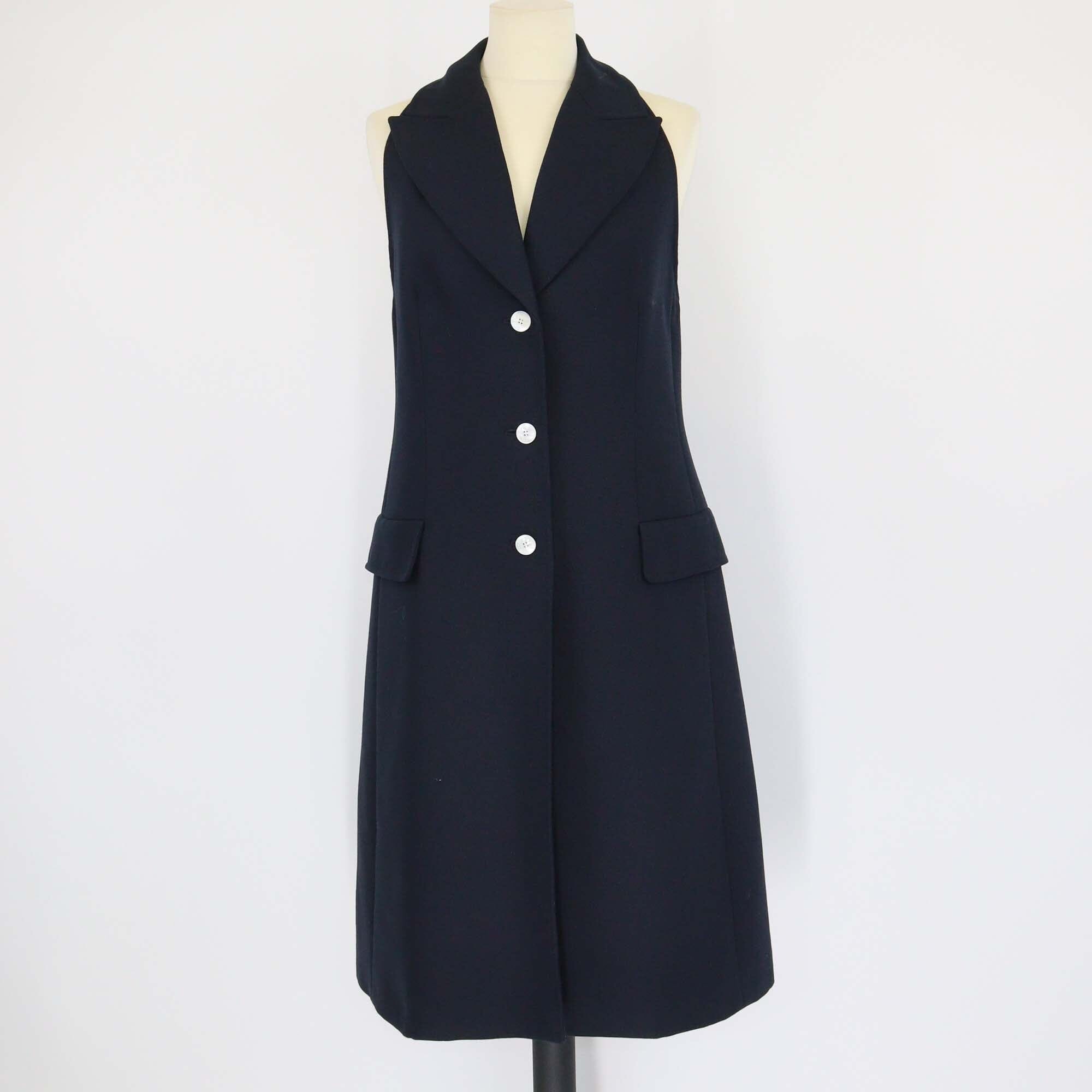 Hermes Navy Blue Sleeveless Coat Cotton Dress Womens Hermes 