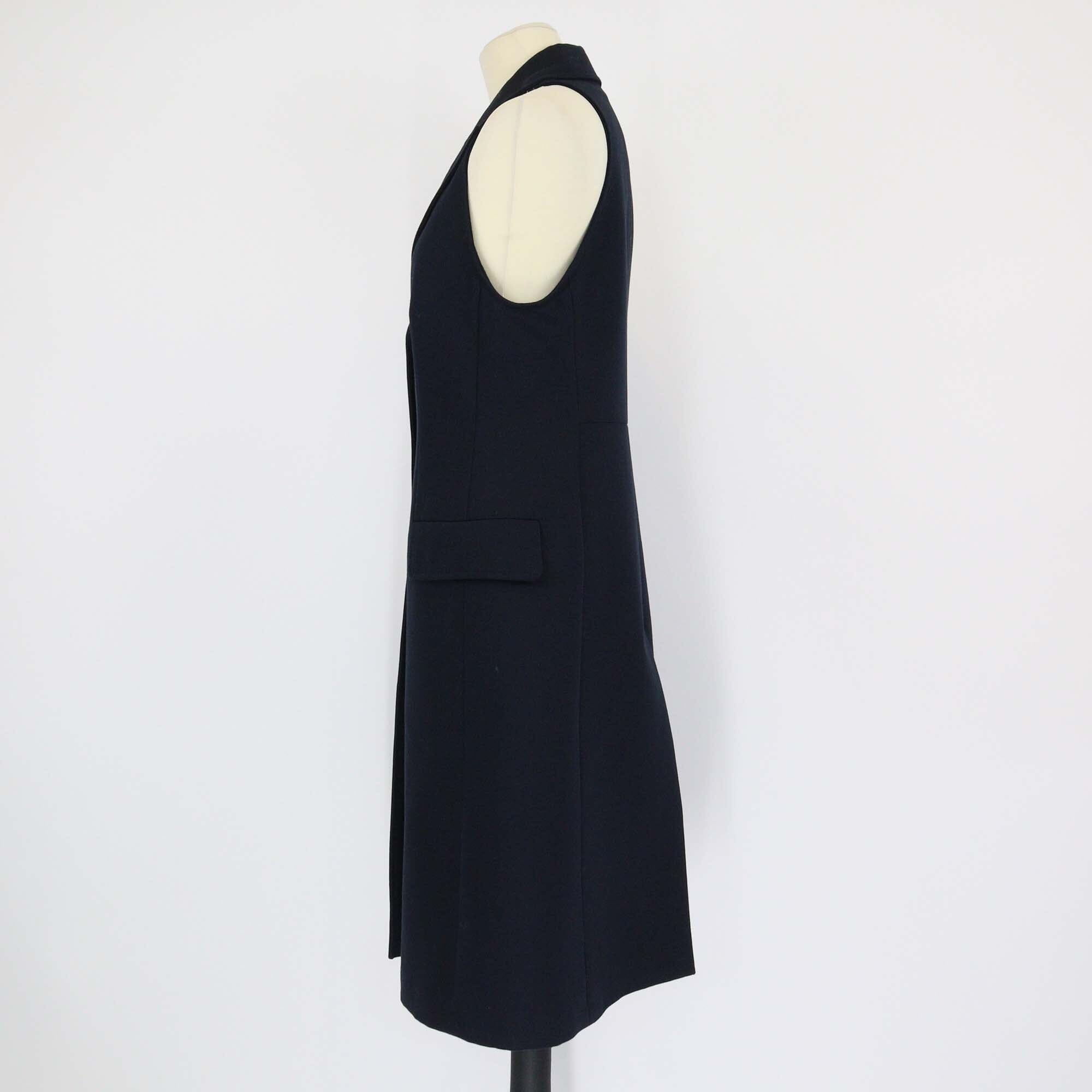 Hermes Navy Blue Sleeveless Coat Cotton Dress Womens Hermes 