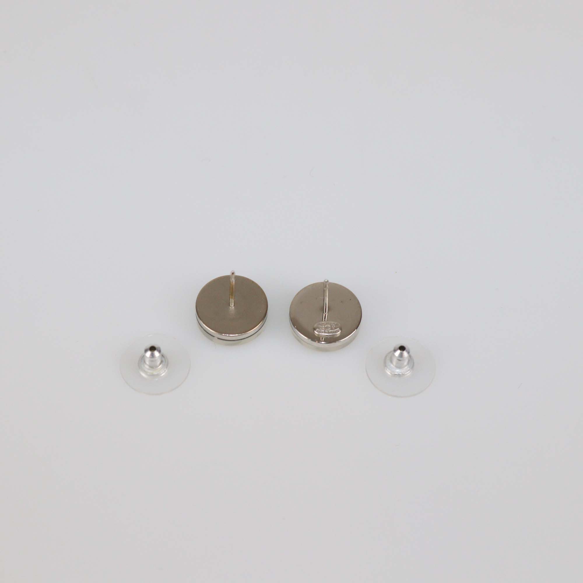 Chanel Silver Plated Resin CC Round Push Back Earrings