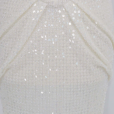Oh Polly Ivory Sequin Beaded Off Shoulder Cut Out Midi Dress