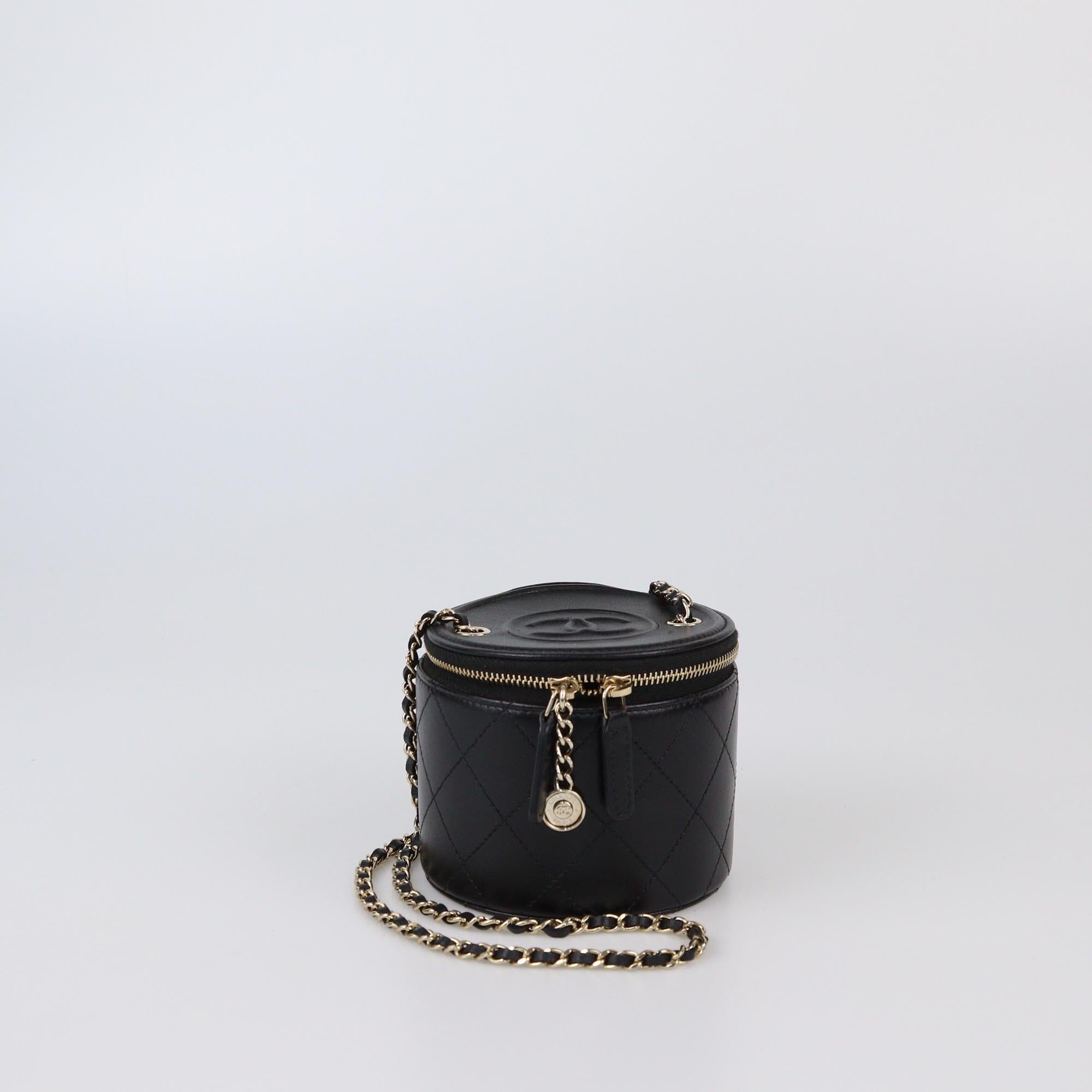 Chanel Black Mini CC Round Chain Vanity Bag Womens Chanel 