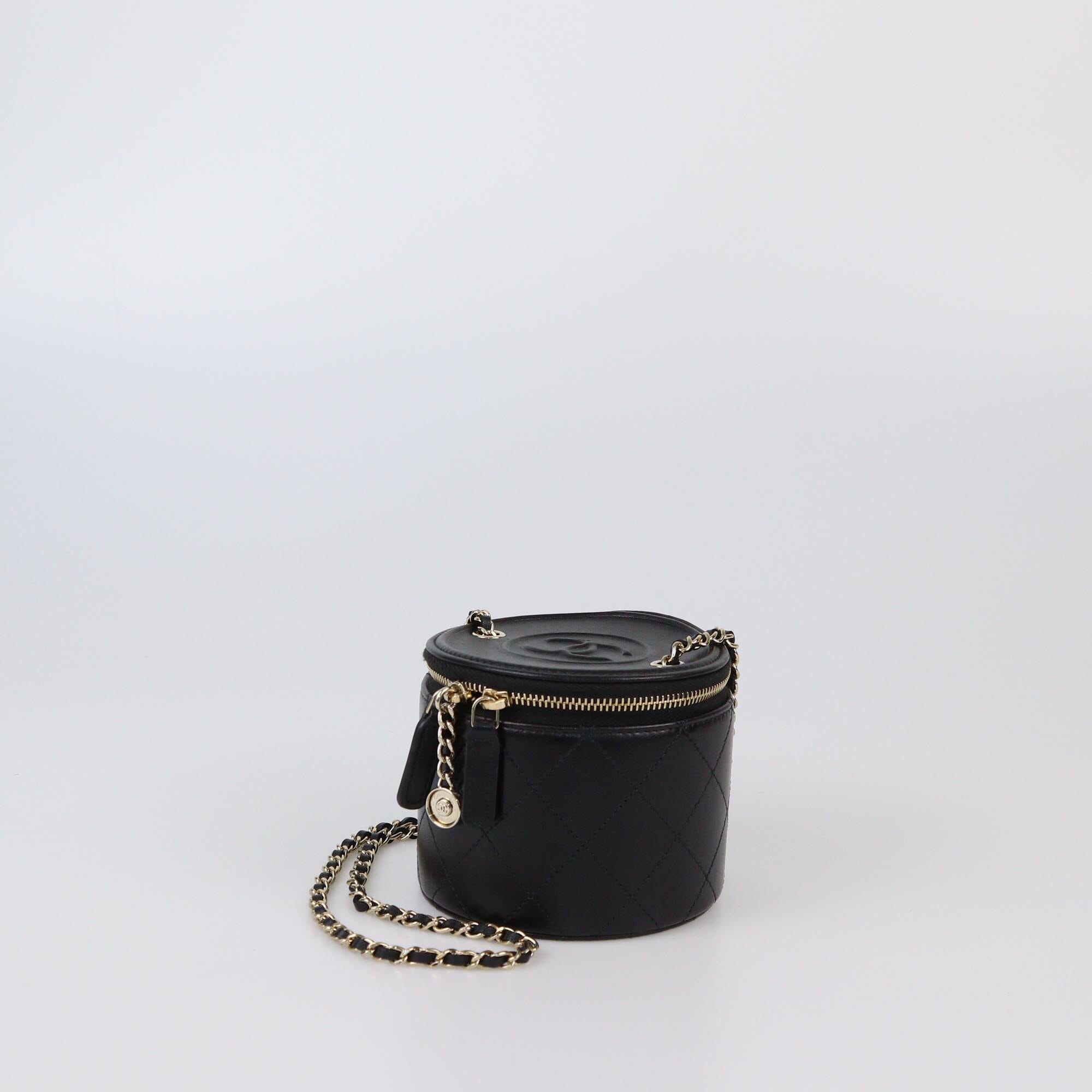 Chanel Black Mini CC Round Chain Vanity Bag Womens Chanel 