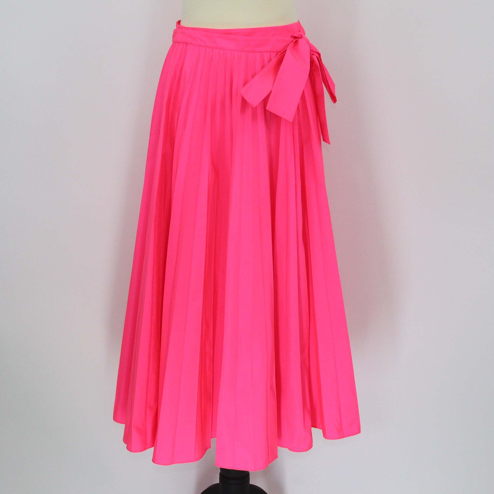 Valentino Neon Pink Polyester Tied-Waist Pleated Midi Skirt Womens Valentino 