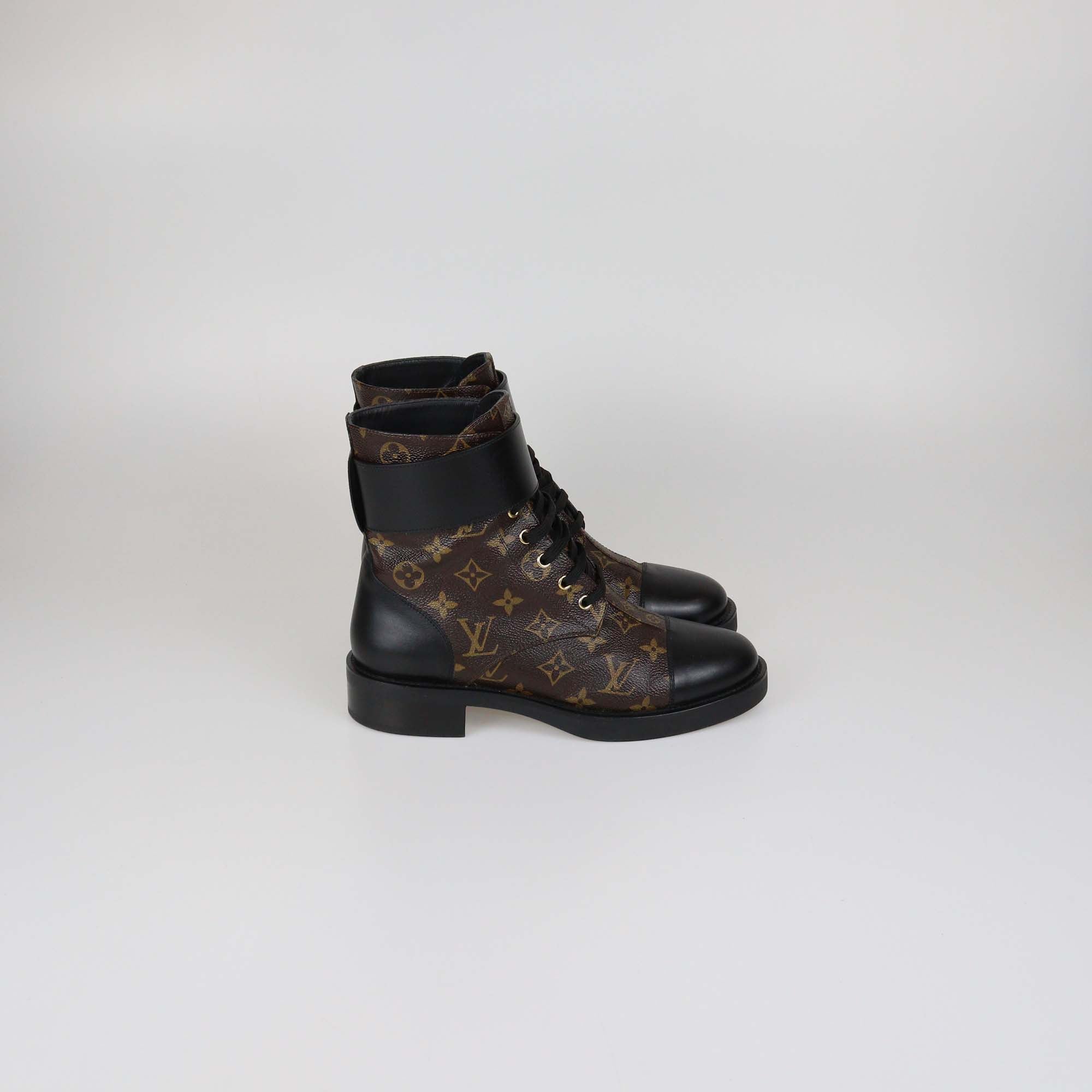 Louis Vuitton Black Monogram Canvas and Leather Twist Wonderland Ranger Boots