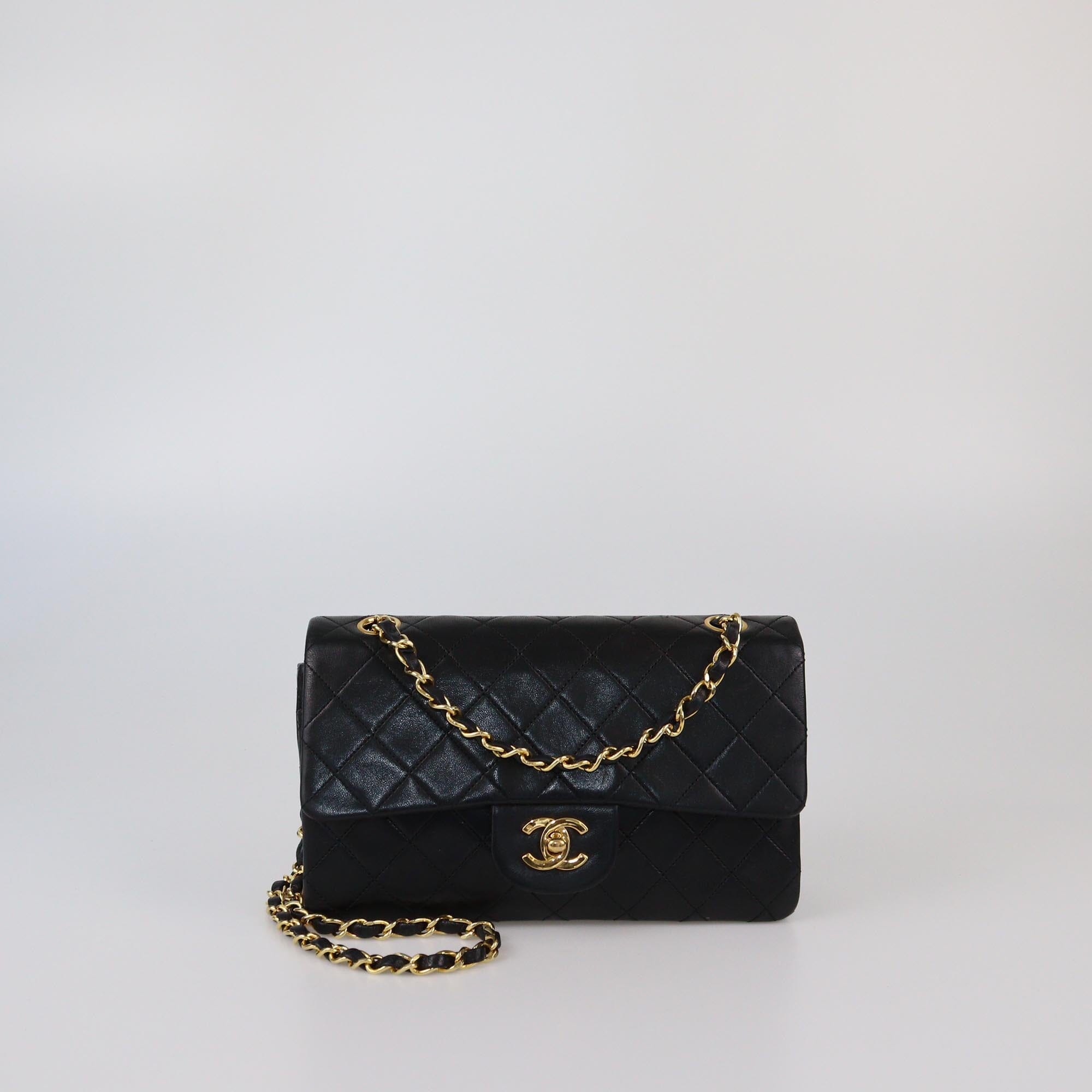 Chanel Black Small Classic Lambskin Double Flap Bag Womens Chanel 
