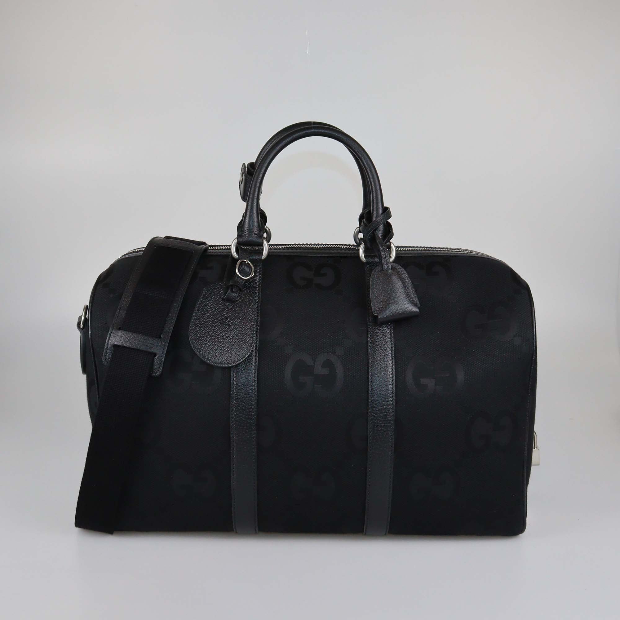 Gucci Black Canvas Leather Jumbo GG Small Duffle Bag