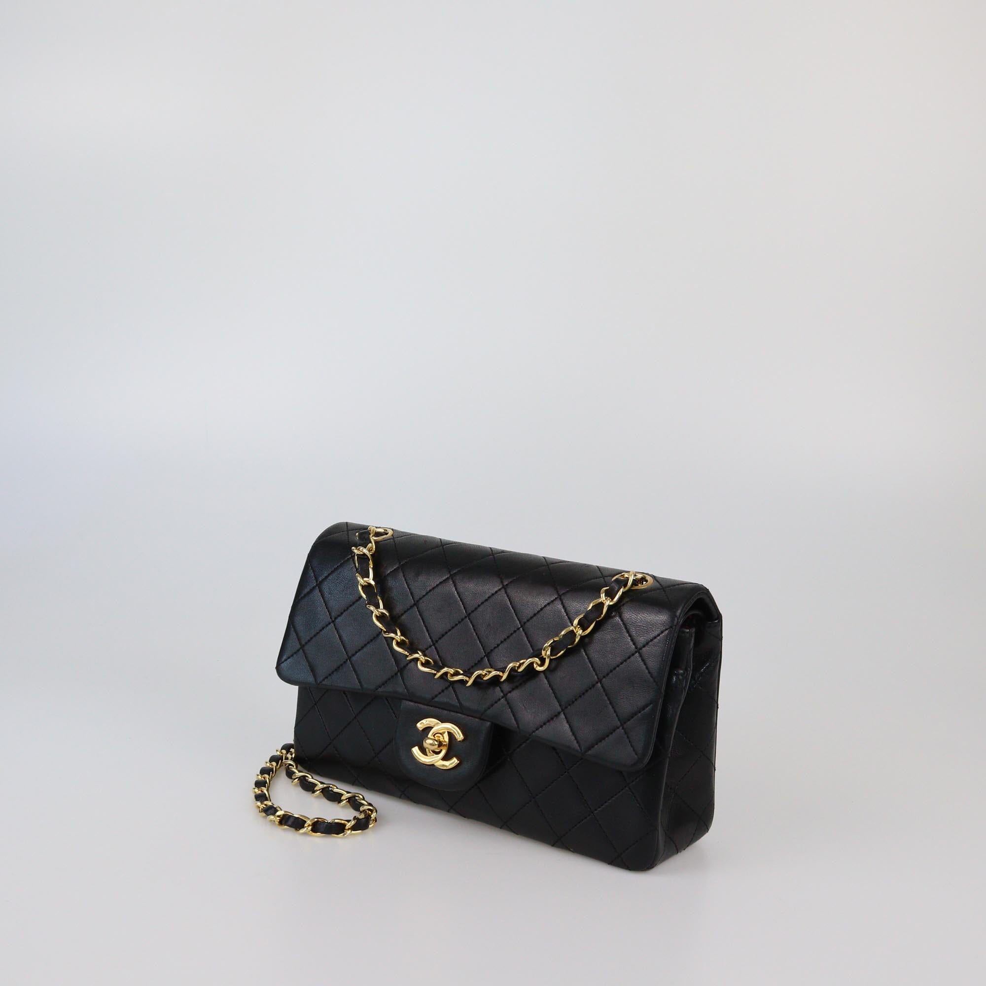 Chanel Black Small Classic Lambskin Double Flap Bag Womens Chanel 