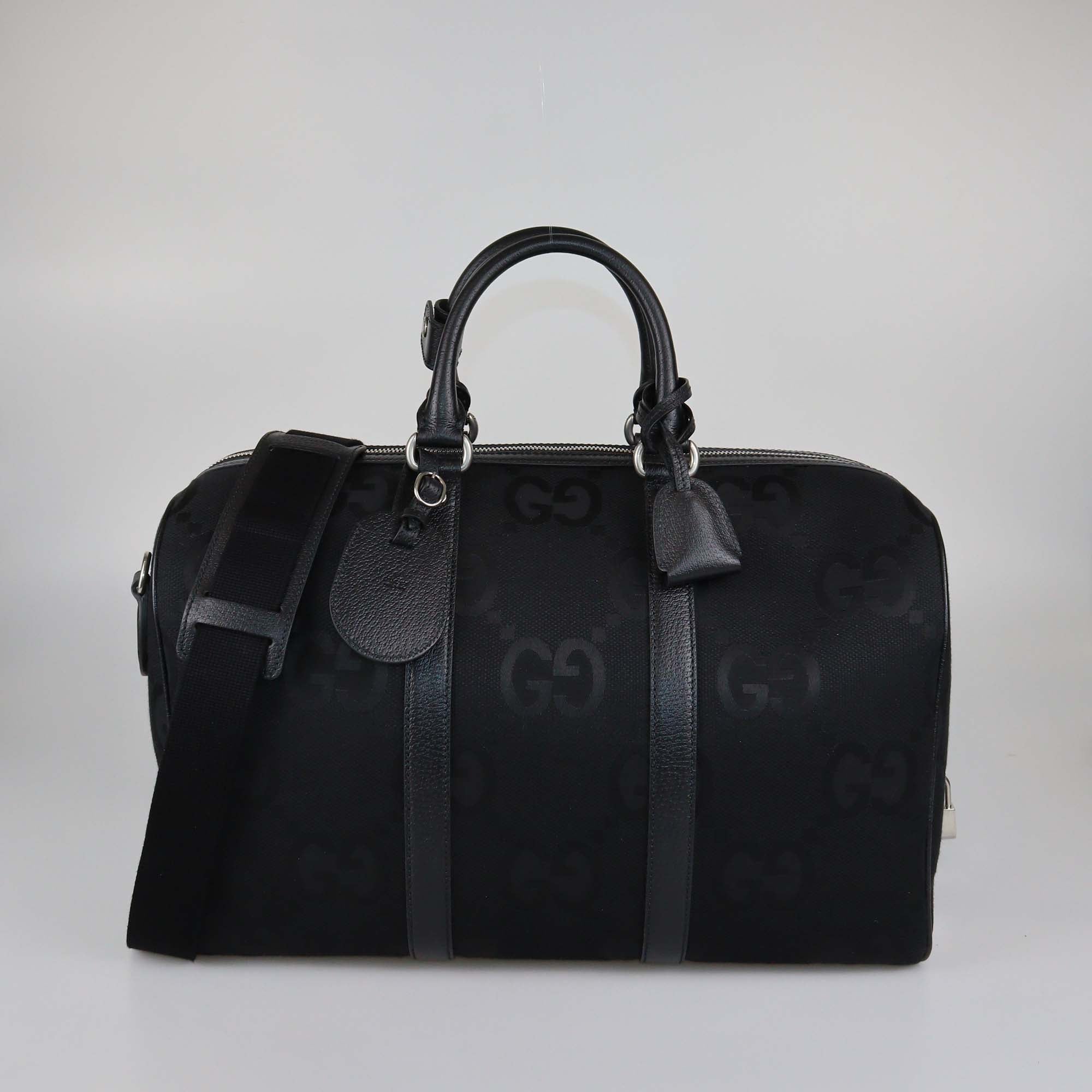 Gucci Black Canvas Leather Jumbo GG Small Duffle Bag