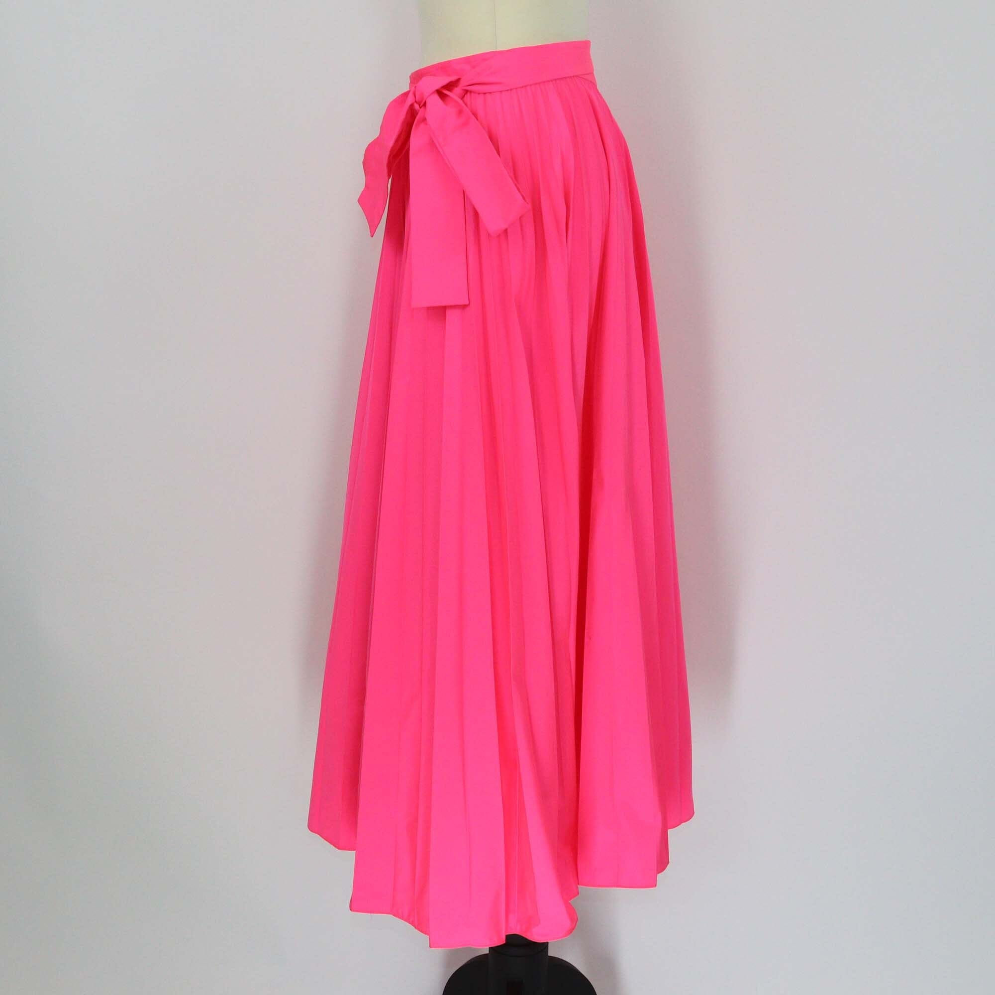 Valentino Neon Pink Polyester Tied-Waist Pleated Midi Skirt Womens Valentino 