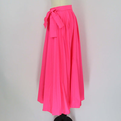 Valentino Neon Pink Polyester Tied-Waist Pleated Midi Skirt Womens Valentino 