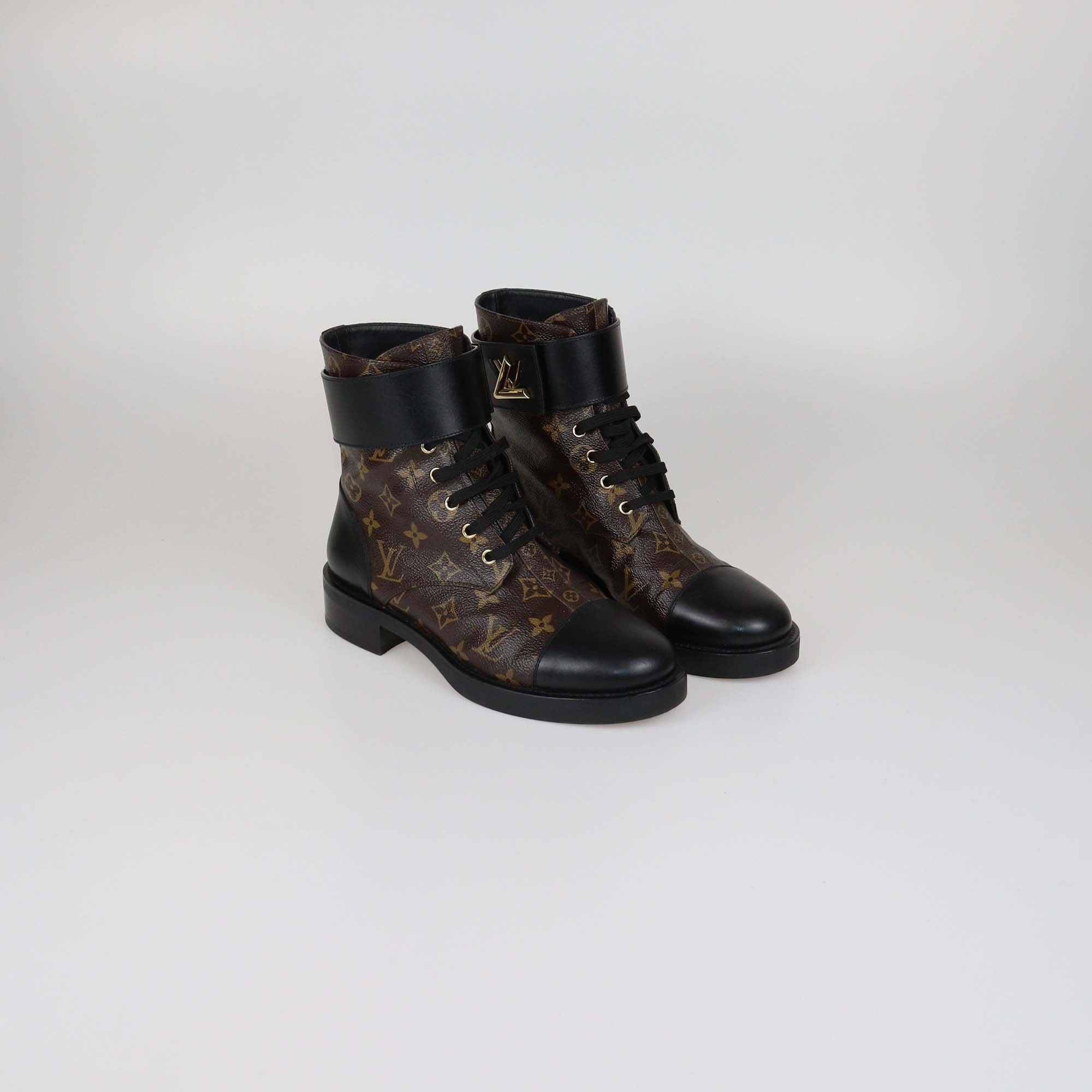 Louis Vuitton Black Monogram Canvas and Leather Twist Wonderland Ranger Boots