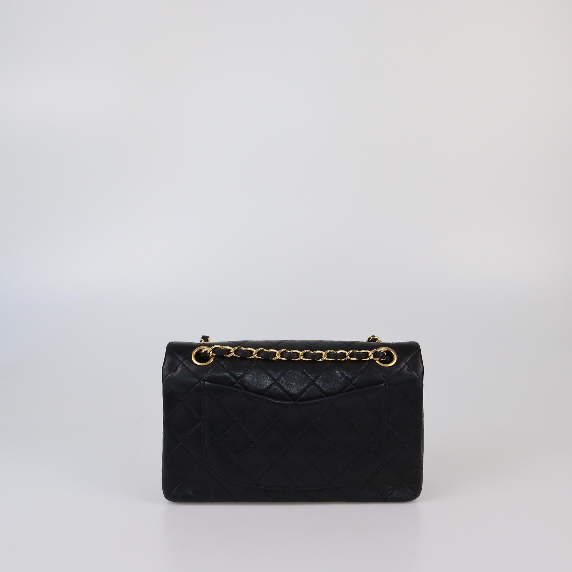 Chanel Black Small Classic Lambskin Double Flap Bag Womens Chanel 