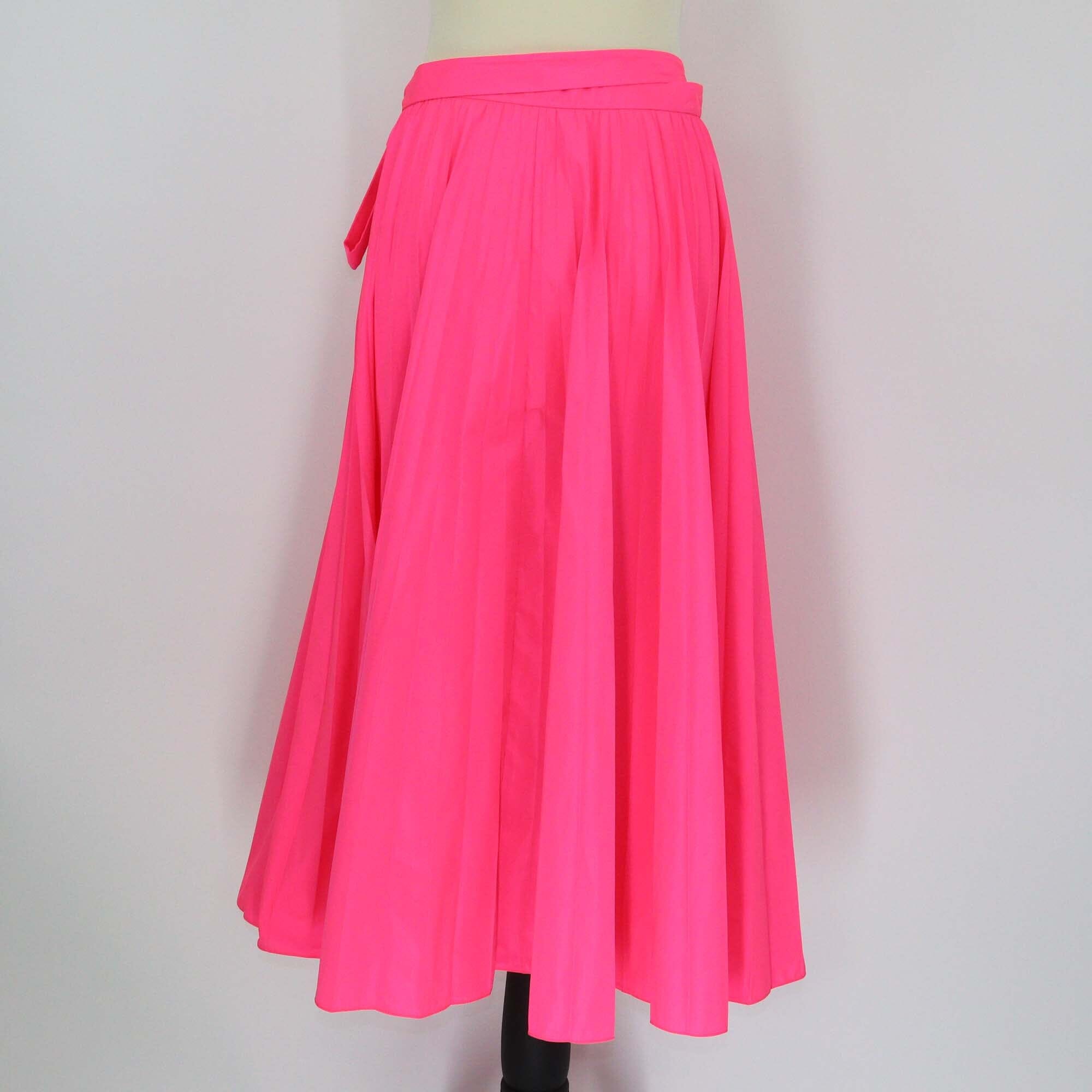 Valentino Neon Pink Polyester Tied-Waist Pleated Midi Skirt Womens Valentino 