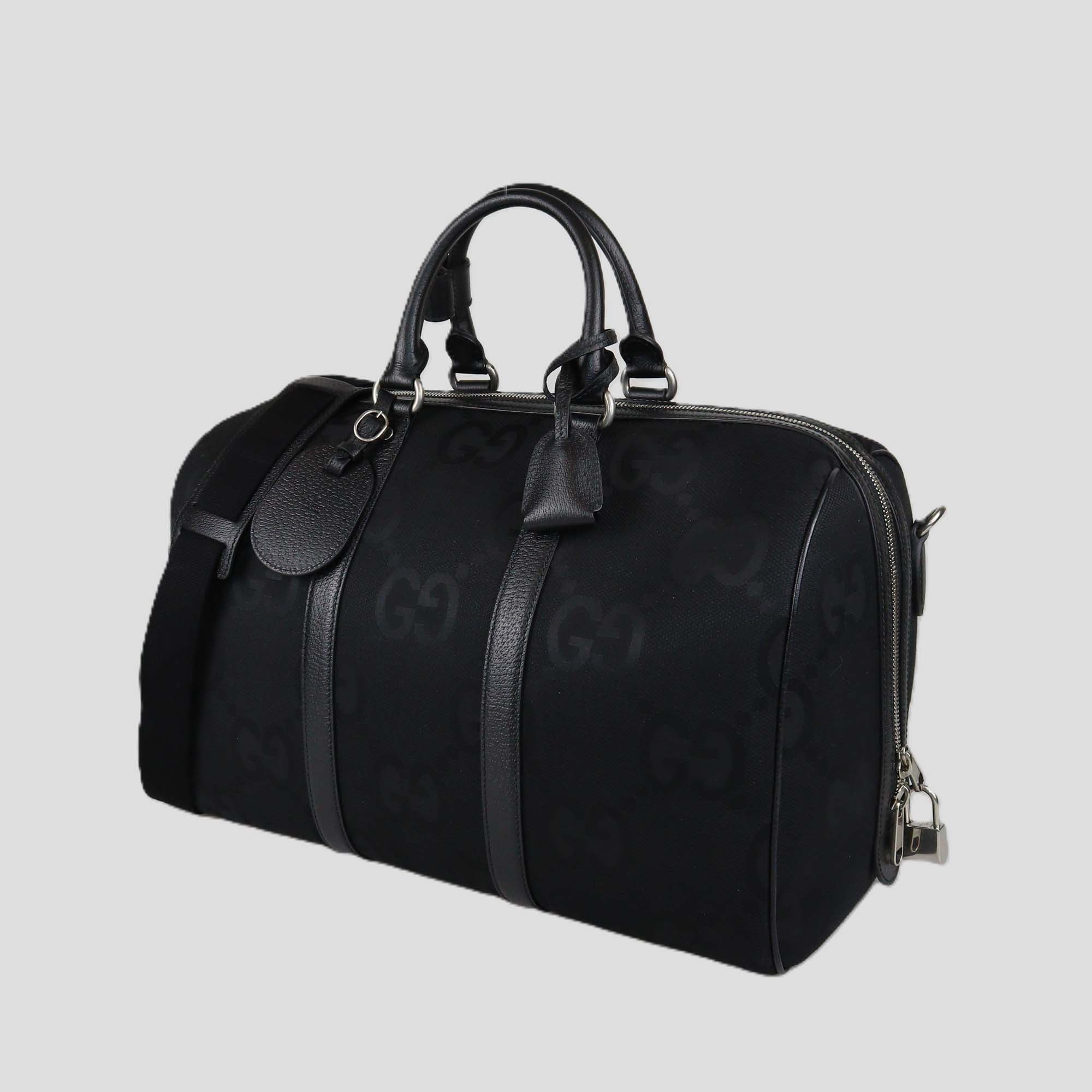 Gucci Black Canvas Leather Jumbo GG Small Duffle Bag