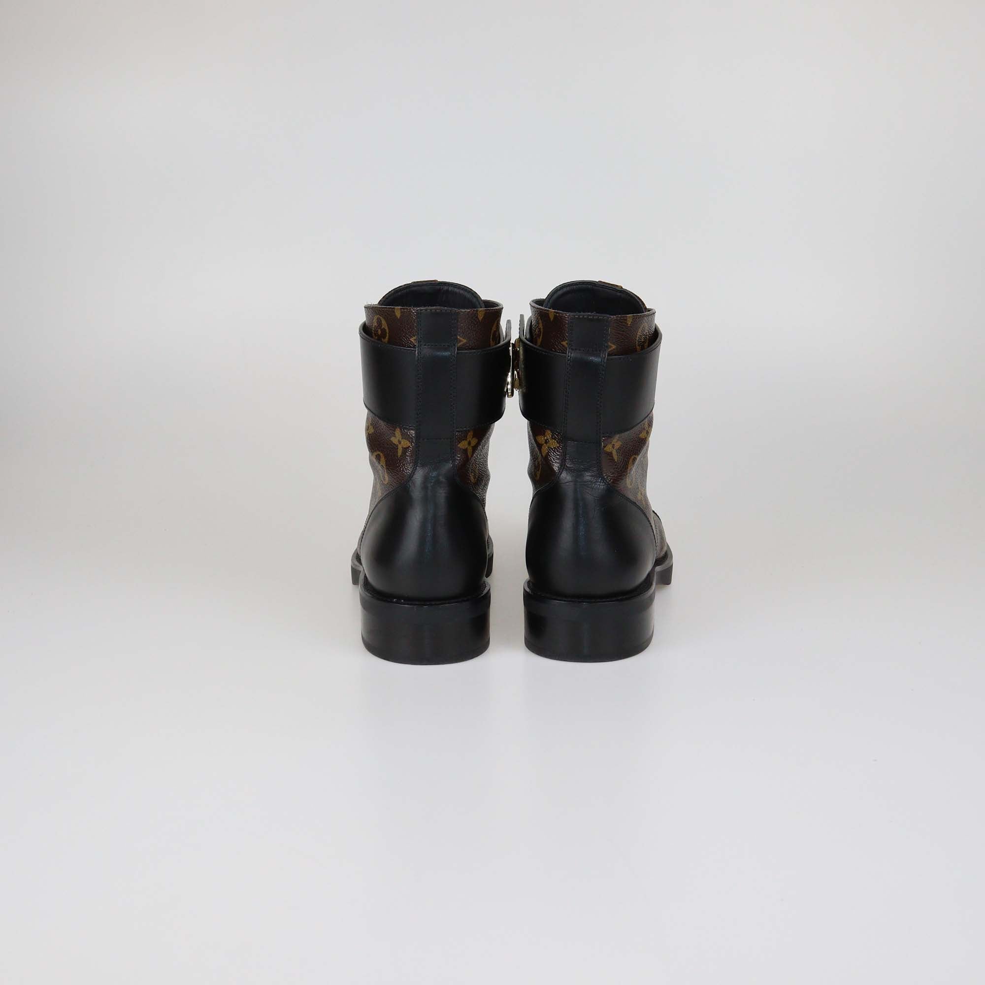 Louis Vuitton Black Monogram Canvas and Leather Twist Wonderland Ranger Boots