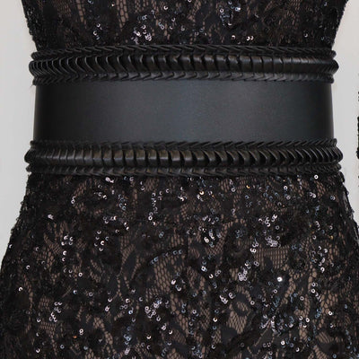 Nadine Merabi Black Lace Sequins Bella Jumpsuit