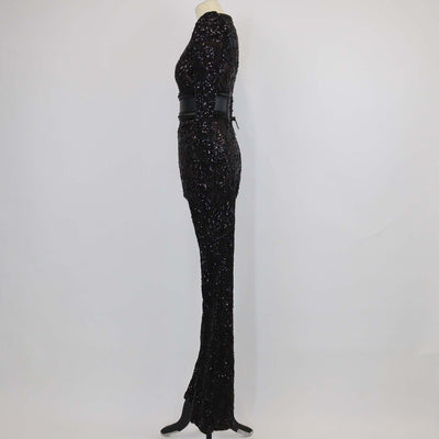 Nadine Merabi Black Lace Sequins Bella Jumpsuit