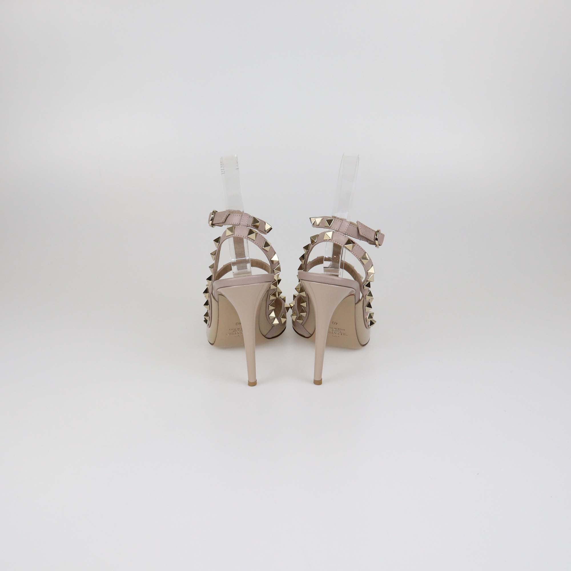 Valentino Beige Patent Leather Rockstud Caged Pumps