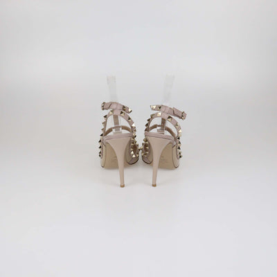 Valentino Beige Patent Leather Rockstud Caged Pumps