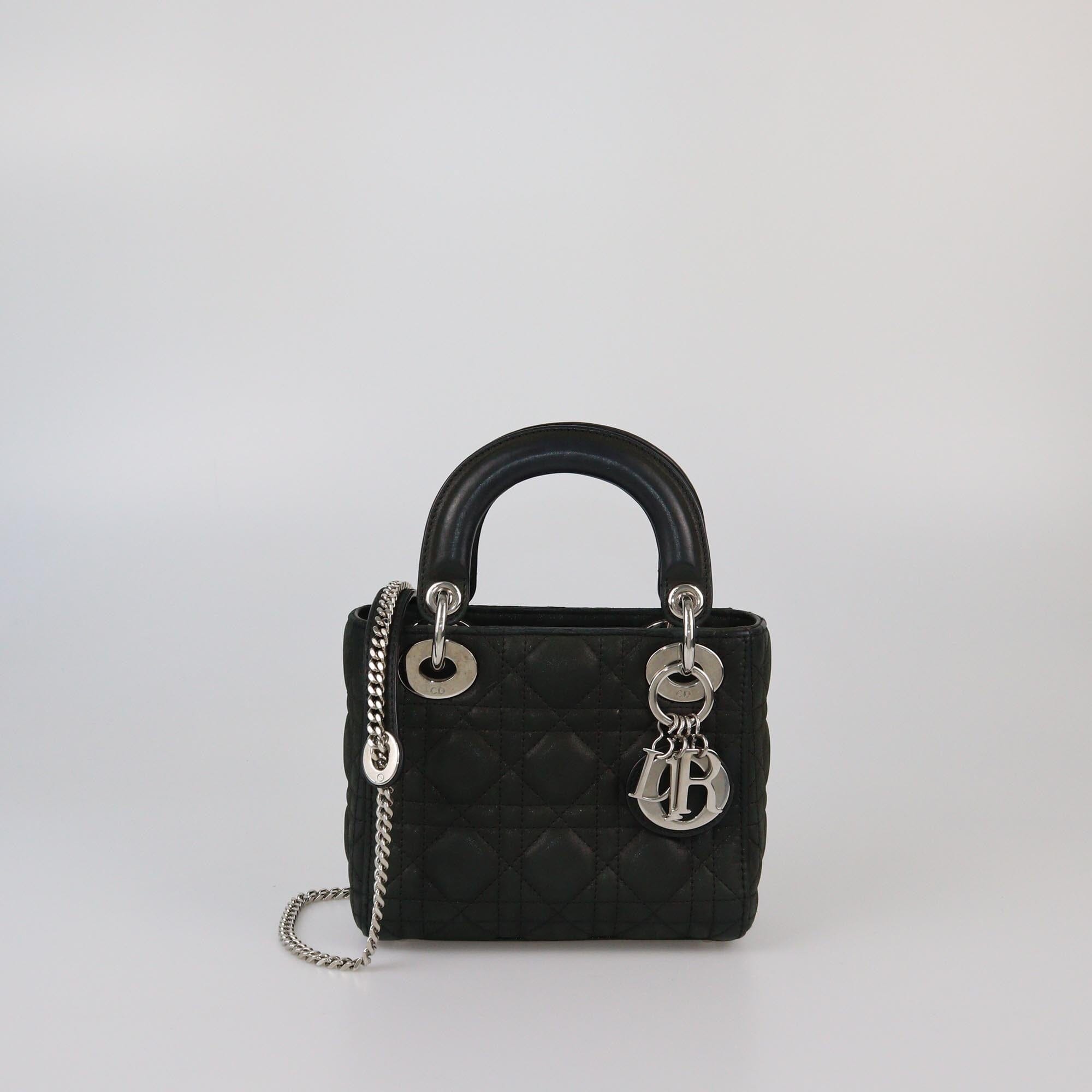 Christian Dior Dark Green Mini Iridescent Fabric Cannage Lady Dior Bag Womens Christian Dior 