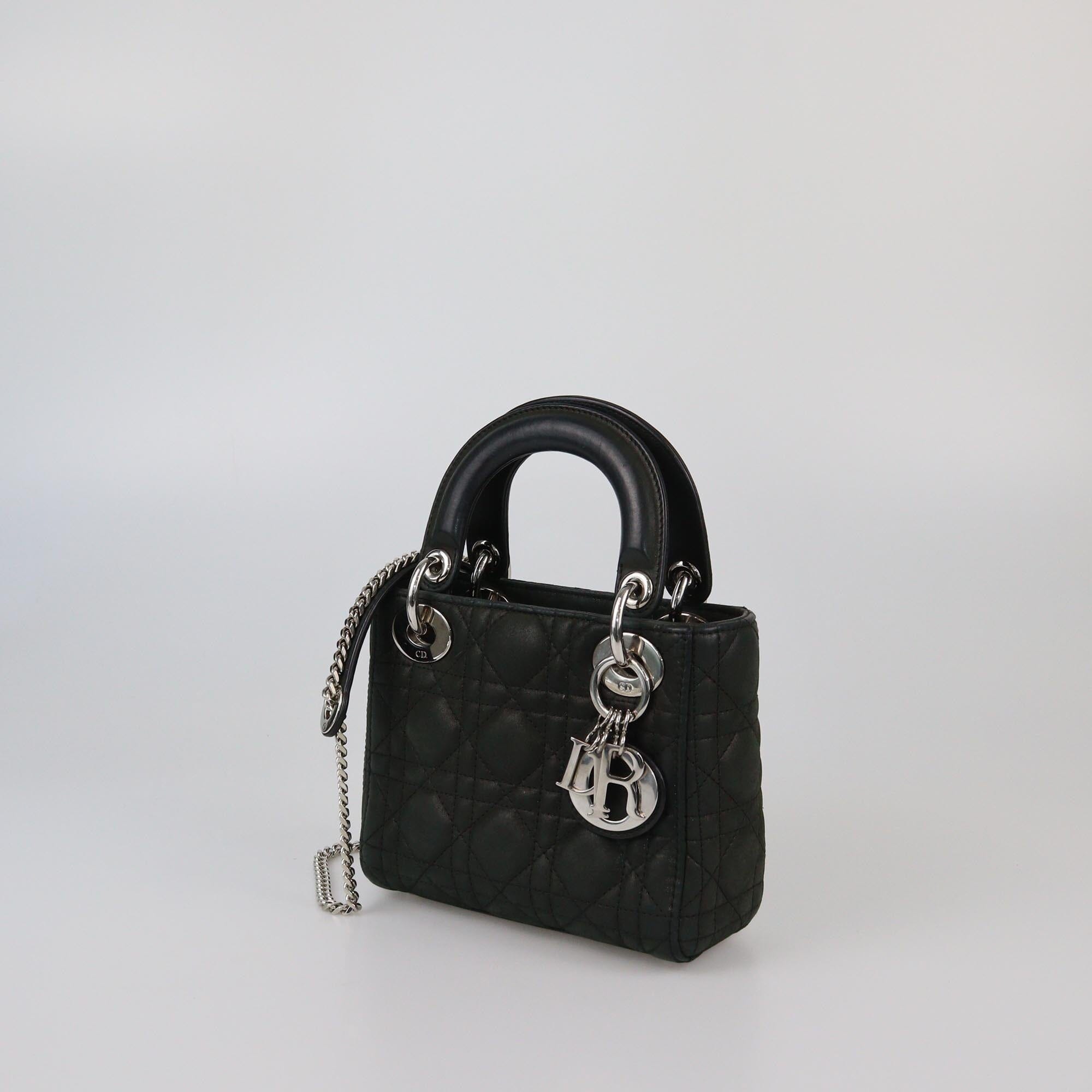 Christian Dior Dark Green Mini Iridescent Fabric Cannage Lady Dior Bag Womens Christian Dior 