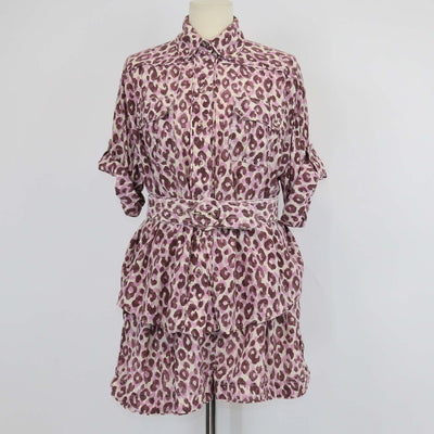 Zimmermann Purple Leopard Print Short Sleeve Shirt & Mini Short Set