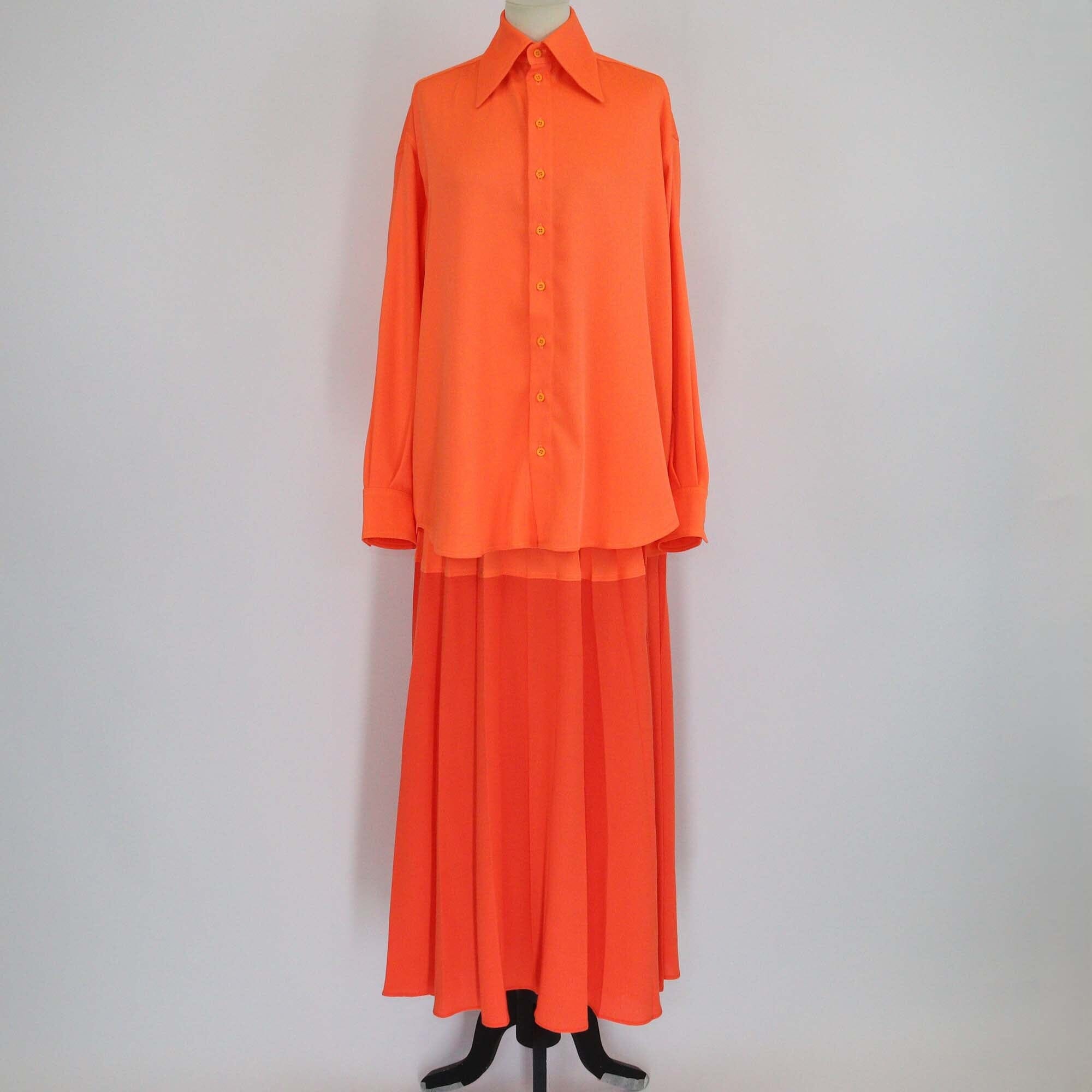 Christopher John Rogers Orange Oversized Long Sleeve Shirt & Pleated Skirt Set Womens Christopher John Rogers 