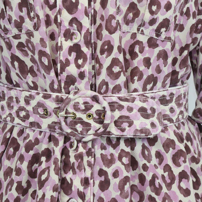 Zimmermann Purple Leopard Print Short Sleeve Shirt & Mini Short Set